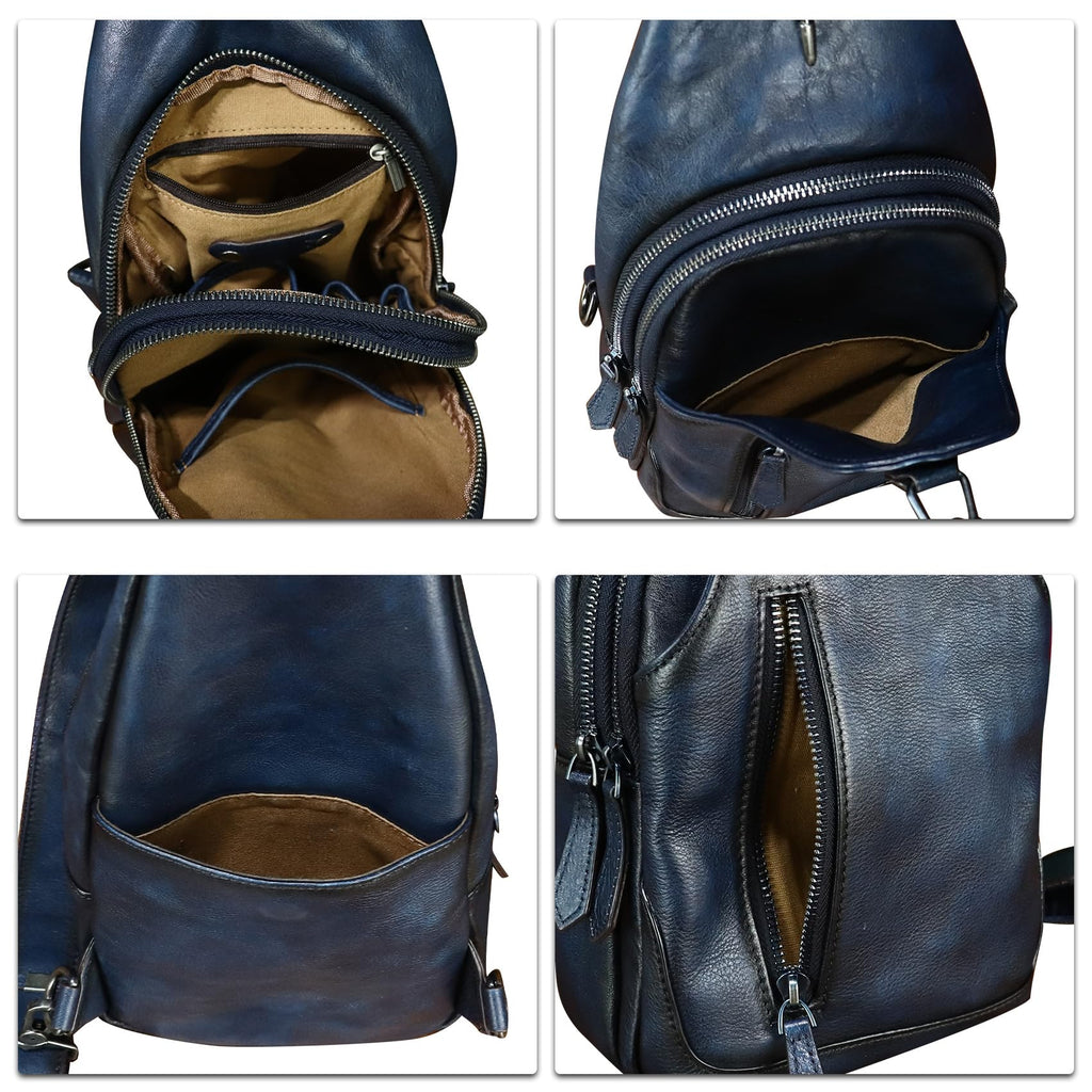 Genuine Leather Sling Bag for Men and Women Real Leather Shoulder Crossbody Bag Chest Bag Sling Backpack Purse