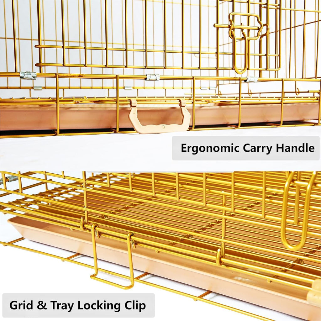 HOMEY PET 24" Gold Color Folding Design Dog Crate Puppy Ertra Small Breed Dog Kennels with Removable Floor Grid and Pull Out Tray, Dog Cage Copper Gold Finish