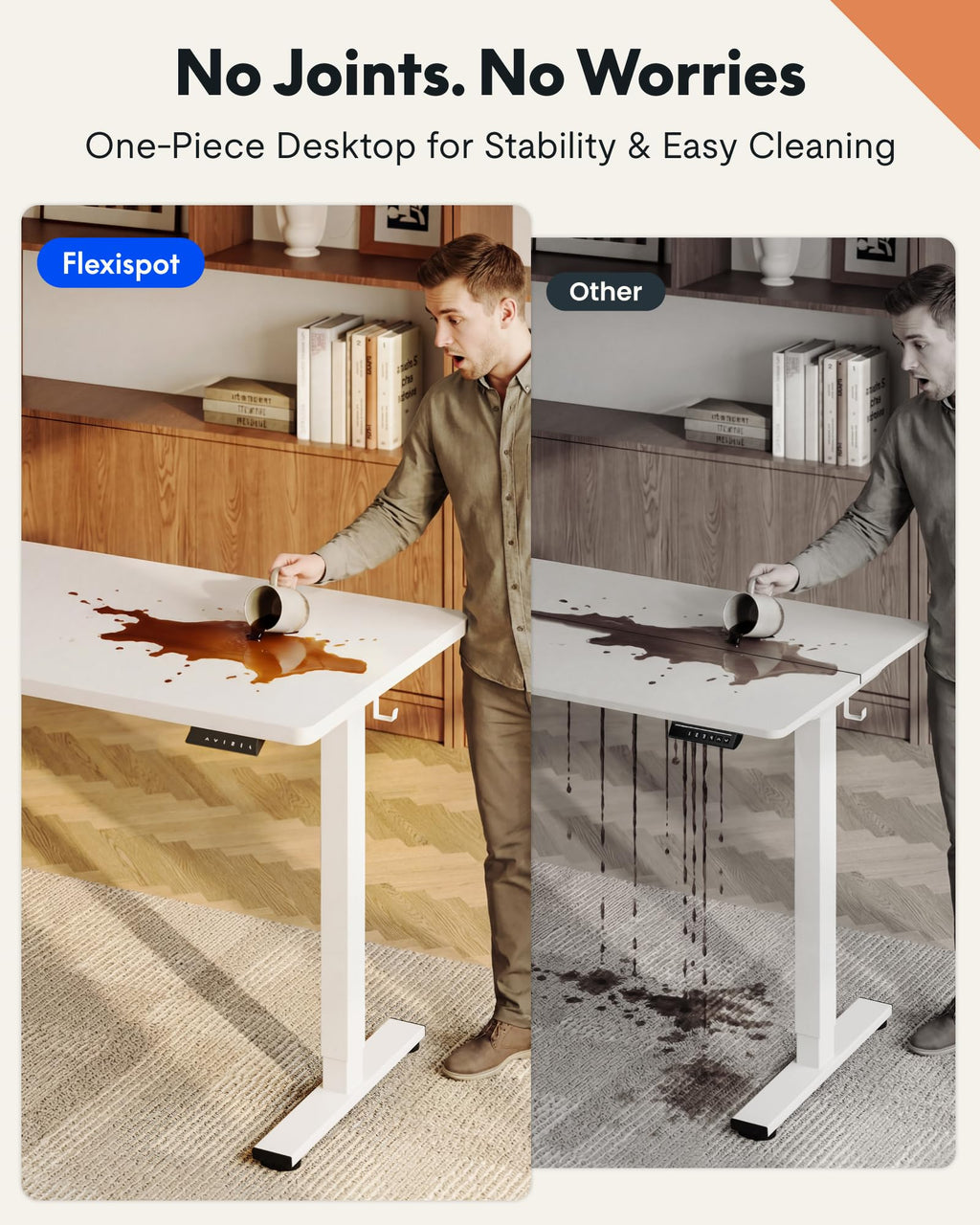 FLEXISPOT EN1 One-Piece Standing Desk, Electric Adjustable with 4 Memory Presets, 176 LBS Capacity, Stable & Quiet, Seamless Desktop for Home Office & Dual Monitors, 40"x24" Black