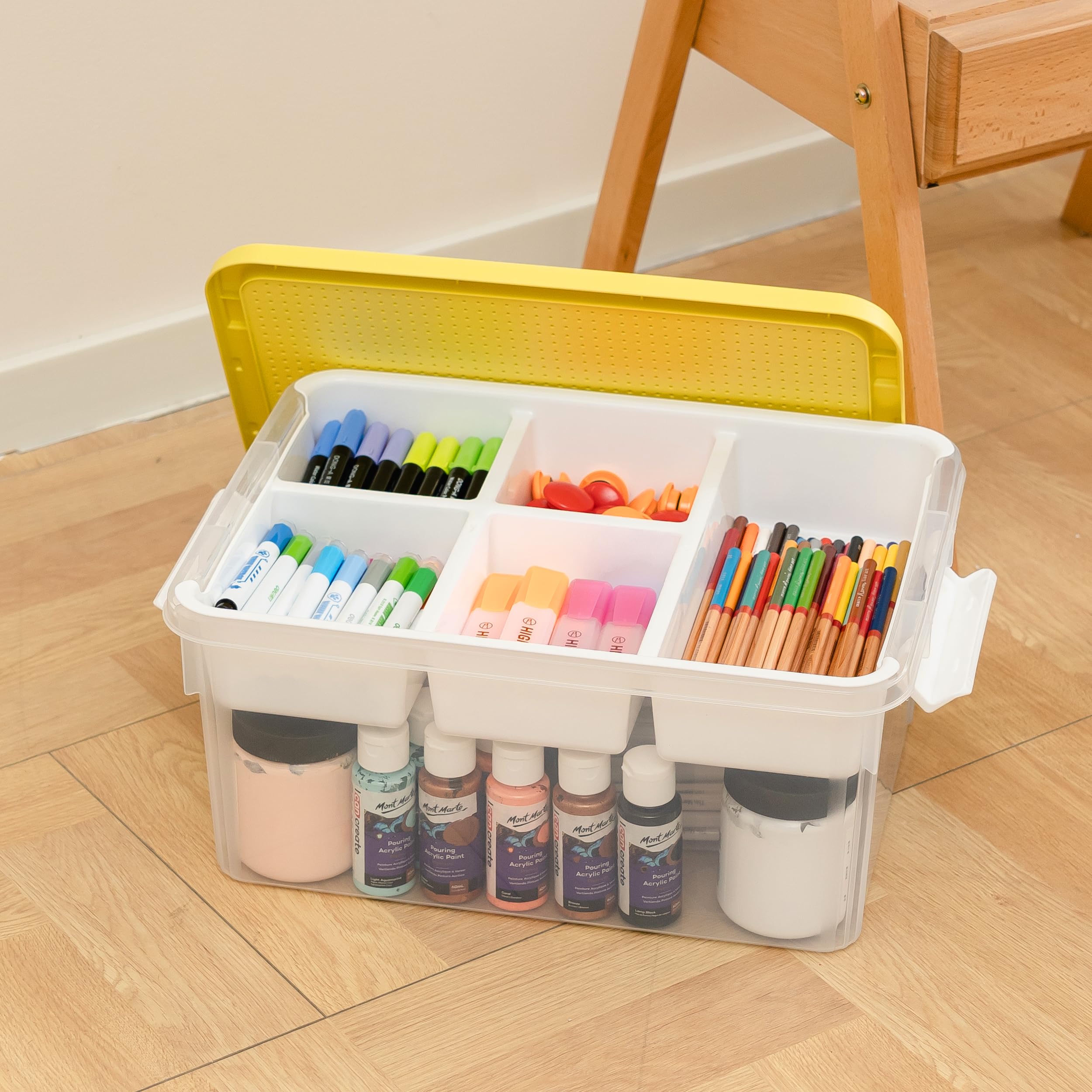 Citylife 17 QT Plastic Storage Box with Building Baseplate Lid and Removable Tray Craft Organizers and Storage Clear Storage Container for Organizing Bead, Tool, Sewing