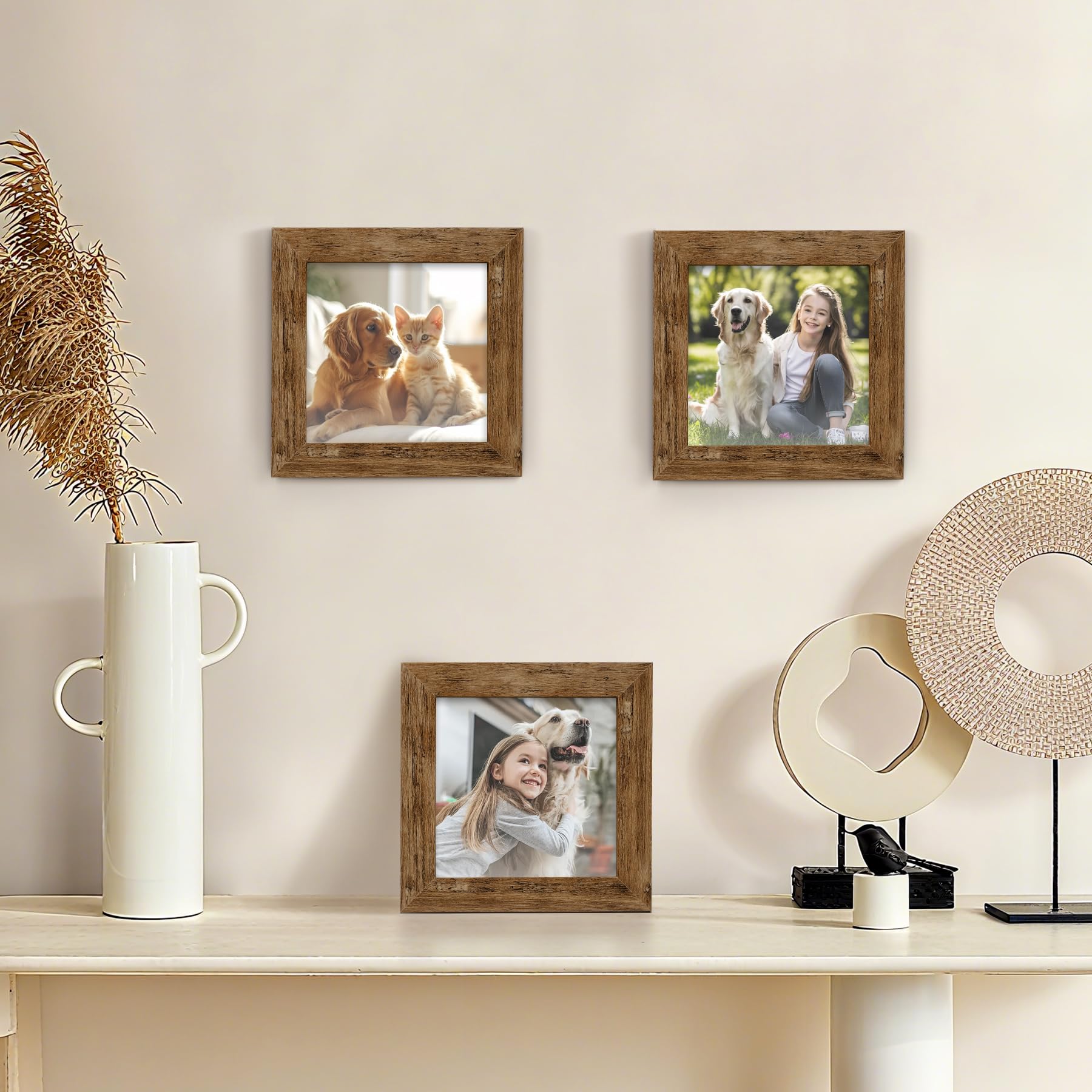 TOFOREVO Picture Frames 4x4 Set of 2 Black Wood Grain Photo Frame for Gallery Wall Mounting or Tabletop Display