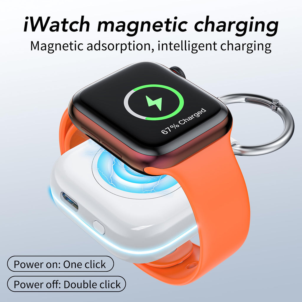HUOTO Portable Charger for Apple Watch,Wireless Magnetic iWatch Charger 1200mAh Power Bank Travel Keychain Accessories Smart Chargers for Apple Watch Series 11/10/9/8/7/6/SE/5/4/3/2/1/UItra/UItra 2
