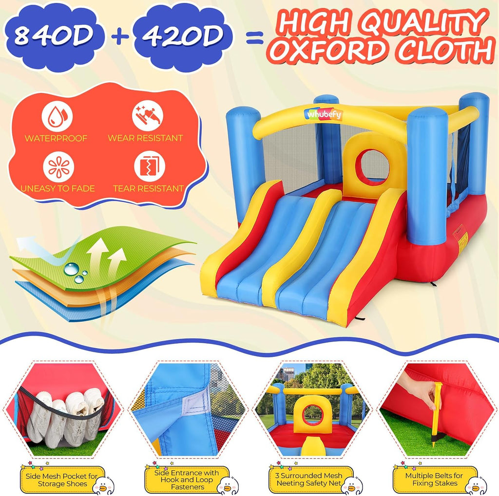 Whubefy Bounce House, Inflatable Bounce House for Kids 3-6 Big Kids 8-12, Indoor/Outdoor Double Slide Obstacle Bouncer with Blower, 12 x 9FT Jumping Castle with Center Hoop for Family Backyard