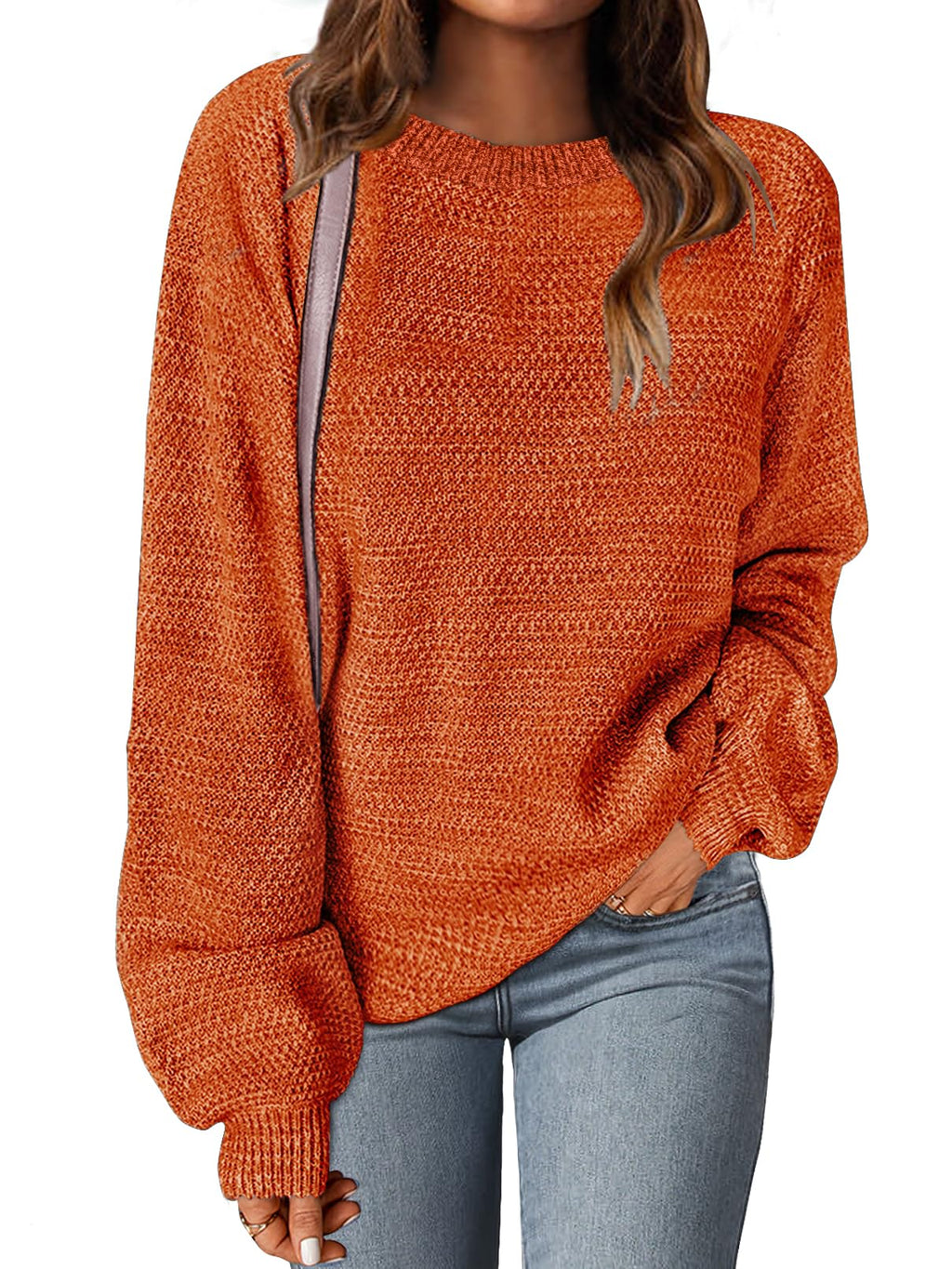MEROKEETY Sweaters for Women Fall Winter 2026 Oversized Pullover Spring Crew Neck Long Sleeve Heathered Knit Tops