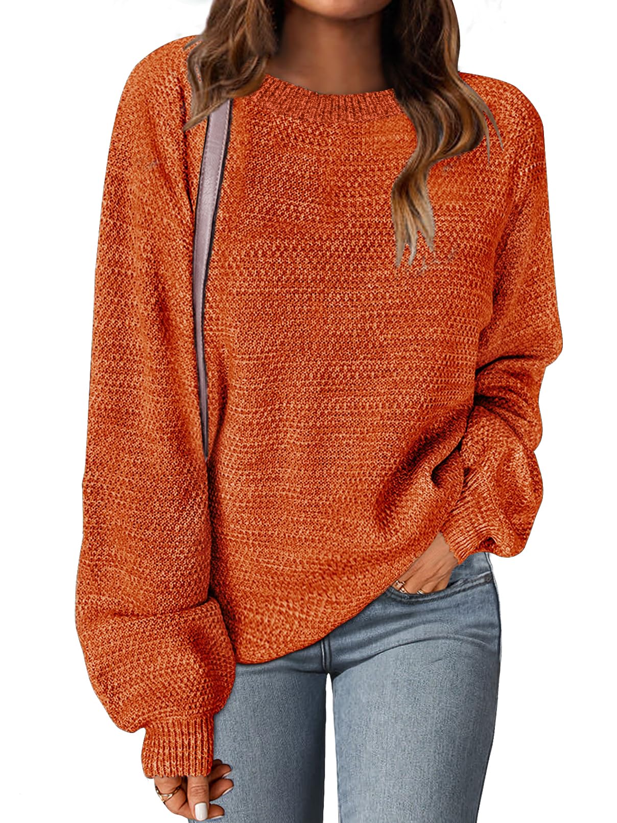 MEROKEETY Sweaters for Women Fall Winter 2026 Oversized Pullover Spring Crew Neck Long Sleeve Heathered Knit Tops