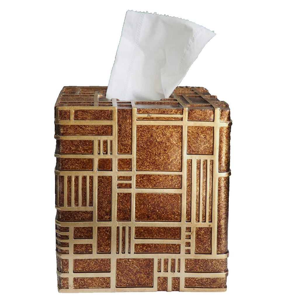 Hymmah Square Tissue Box Cover Holder with Tray,Unique Cube Design Tissue Dispenser Cover Decor for Vanity Counter Tops Also Great for Bedroom and Living Room