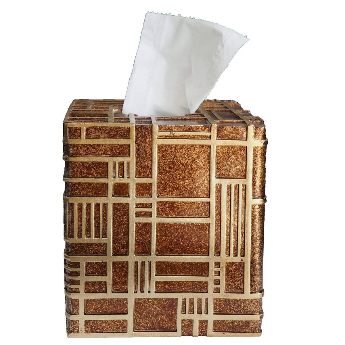Hymmah Square Tissue Box Cover Holder with Tray,Unique Cube Design Tissue Dispenser Cover Decor for Vanity Counter Tops Also Great for Bedroom and Living Room