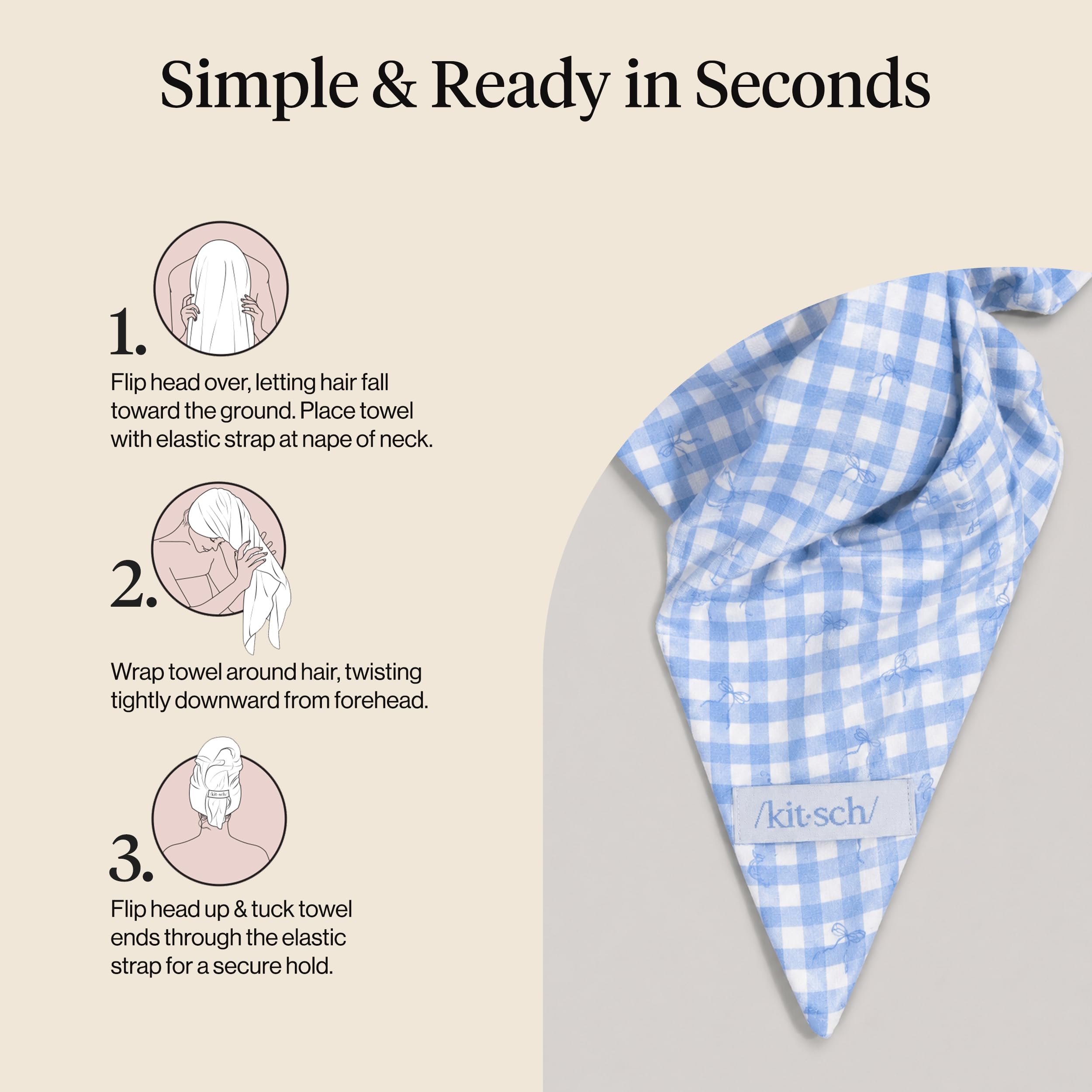 Kitsch Plush Microfiber Hair Towel Wrap for Women – Ultra Absorbent Microfiber Bath Towels for Wet, Curly, Long or Short Hair – Anti-Frizz Hair Wrap, Great Hair Care Gifts for Women