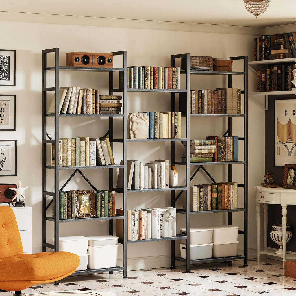 SUPERJARE Triple Bookshelf, Bookcase with 11 Open Display Shelves, Wide Book Shelf Book Case for Home & Office, 4 Tier, Black