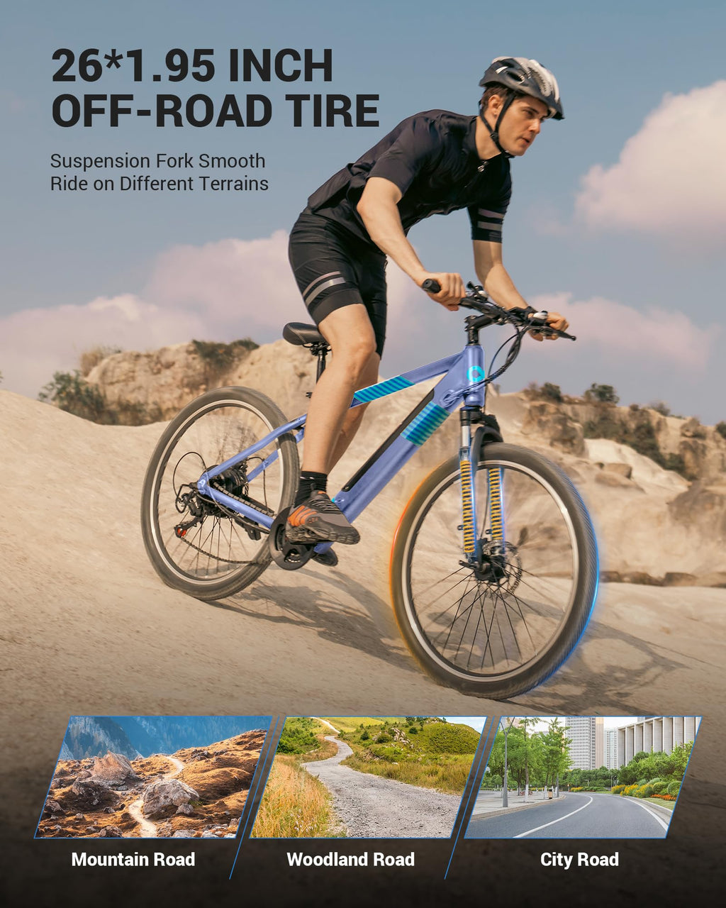 MULTIJOY Electric Bike for Adults,36V Built-in Invisible Removable Battery,350W Brushless Motor(Peak 450W) Electric Mountain Bike,26" Tires&Front Fork Suspension,UL Certified 7-Speed