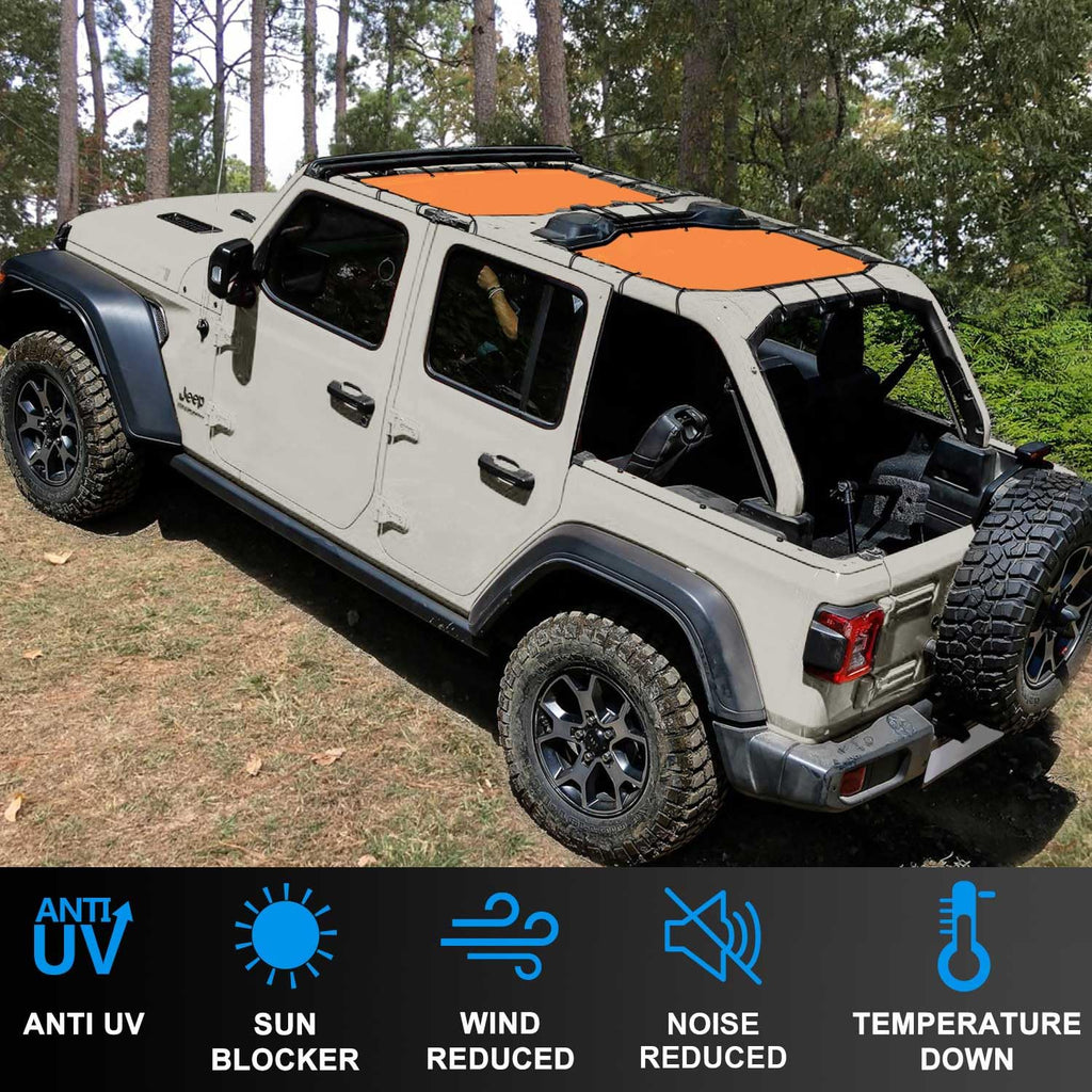 JT Top Sun Shade Roof Compatible with Jeep Gladiator 4 Door 2018 to 2023 Sunshade Sunroof Bikini Cover Blocks UV Wind Noise Black Mesh for Front and Rear 2 pcs