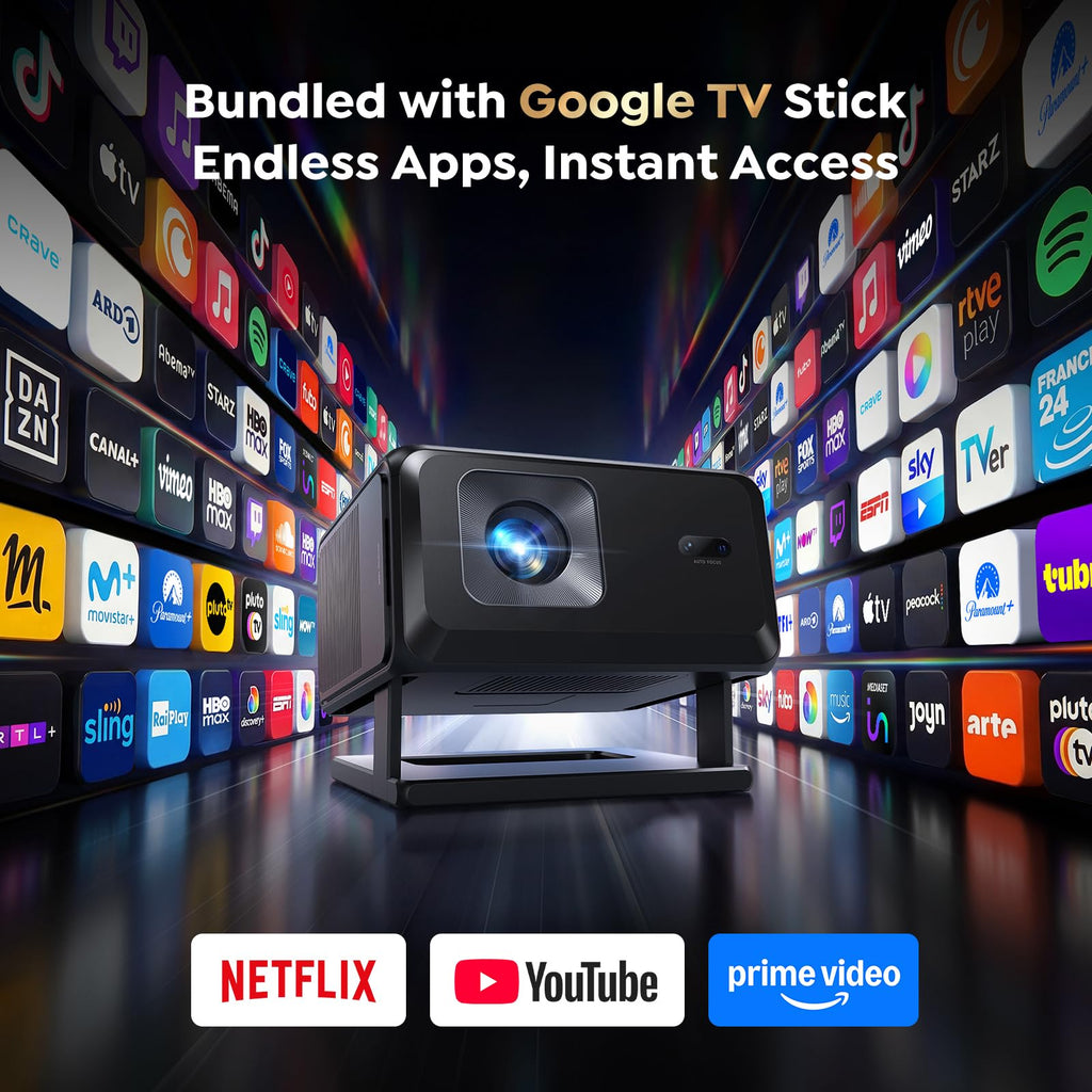 Smart Projector 4K【Bundled with Google TV Stick】Short Throw Mini Projectors, Portable Projecteur with Auto Focus & Keystone| Compatible with Netflix, Movie Projector WiFi6 & Bluetooth 5.3 Home/Outdoor