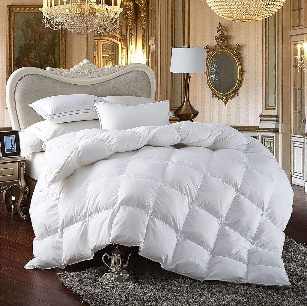 Luxurious All-Season Luxury Siberian Goose Down Pinch Pleated Comforter Duvet Insert 1200 Thread Count 120 X 98 inches, 100% Egyptian Cotton Down Feather Comforter (Palatial King, White)