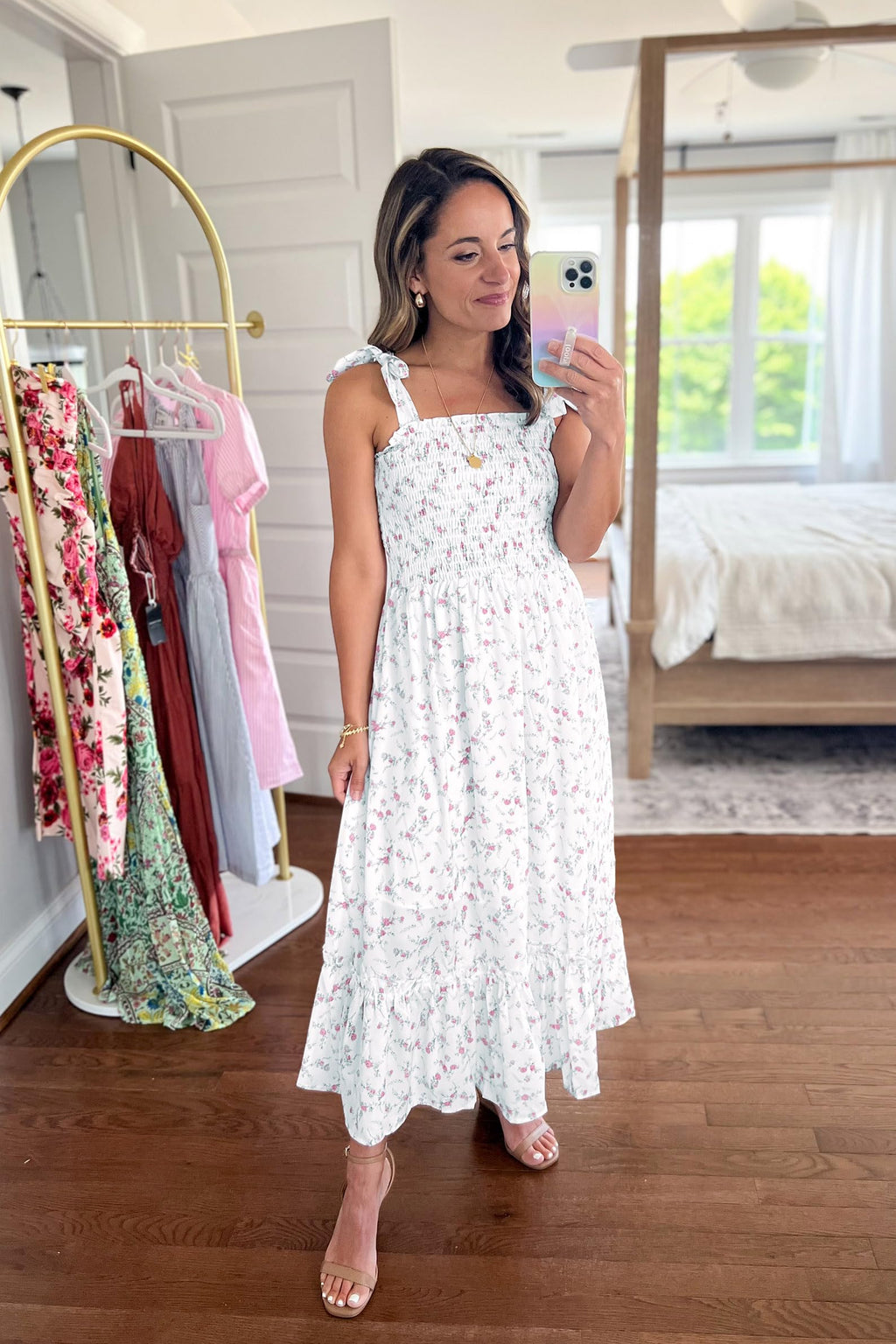 Imily Bela Womens Summer Floral Maxi Dress Boho Tie Strap Sleeveless Smocked A Line Beach Sundress Long Dresses