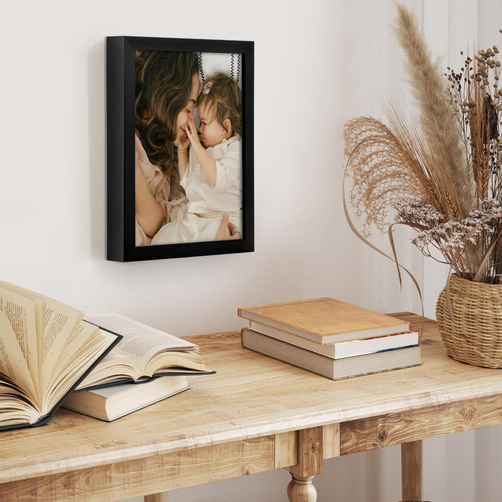 Americanflat 5x7 Picture Frame with Shatter-Resistant Glass - Soho Collection - Gallery Style Deep Molding Picture Frames for Tabletop and Wall Display - Black