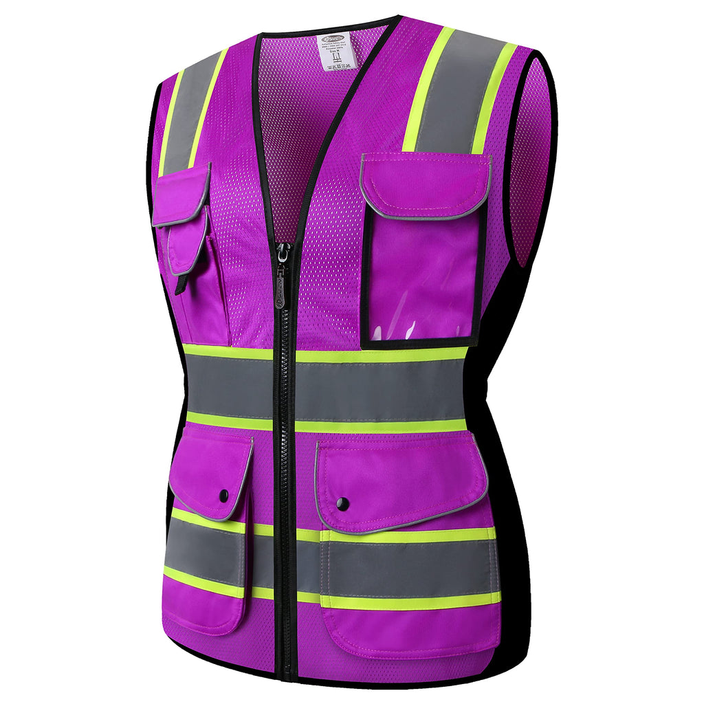 JKSafety Women Hi-Vis Reflective Safety Vest | Neon Color body Sewed Reflective Strips Breathable Lightweight ANSI Compliant
