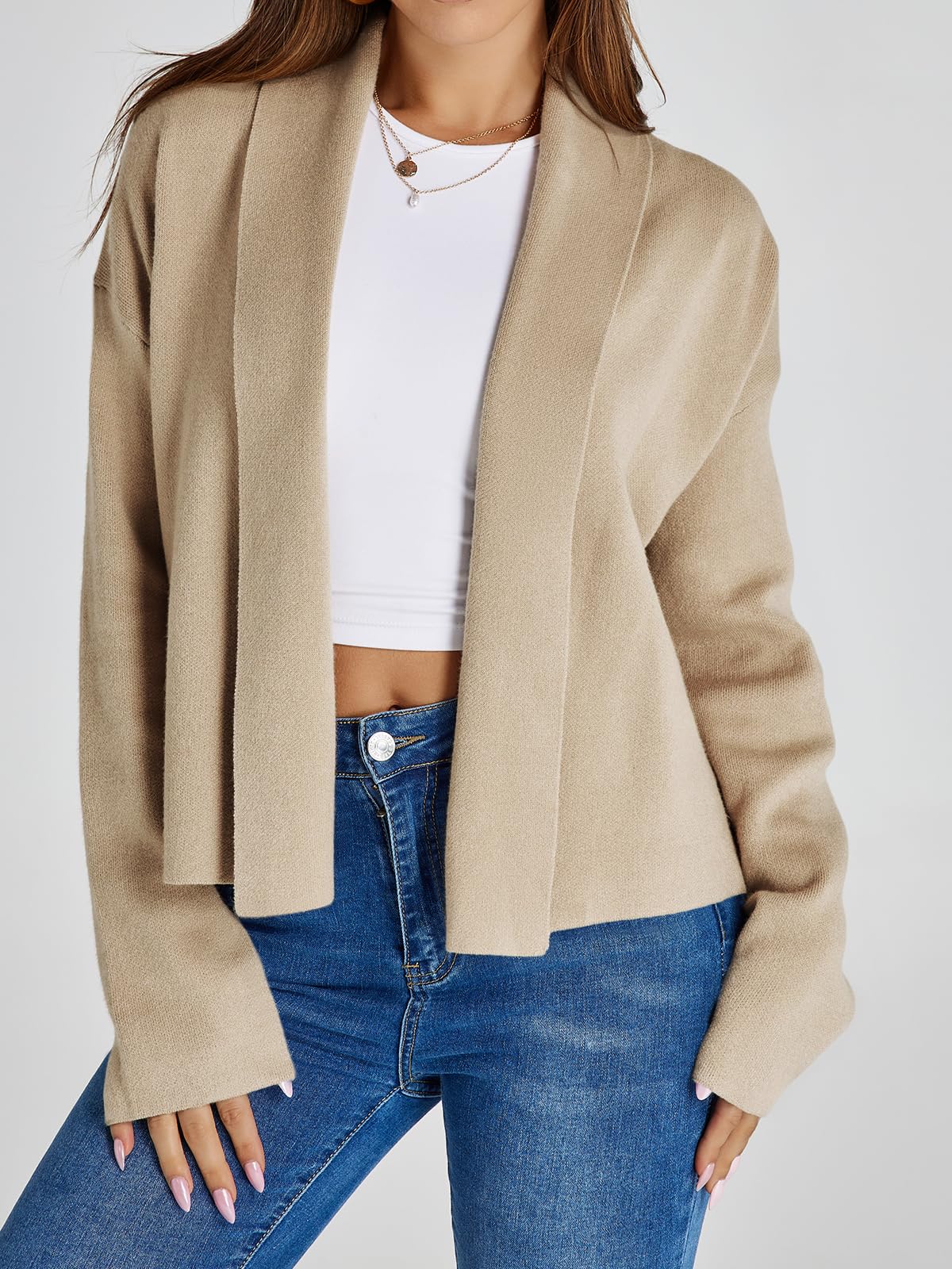 Saodimallsu Womens Cropped Cardigan Open Front Shawl 2026 Fall Trendy Long Sleeve Sweater Jacket
