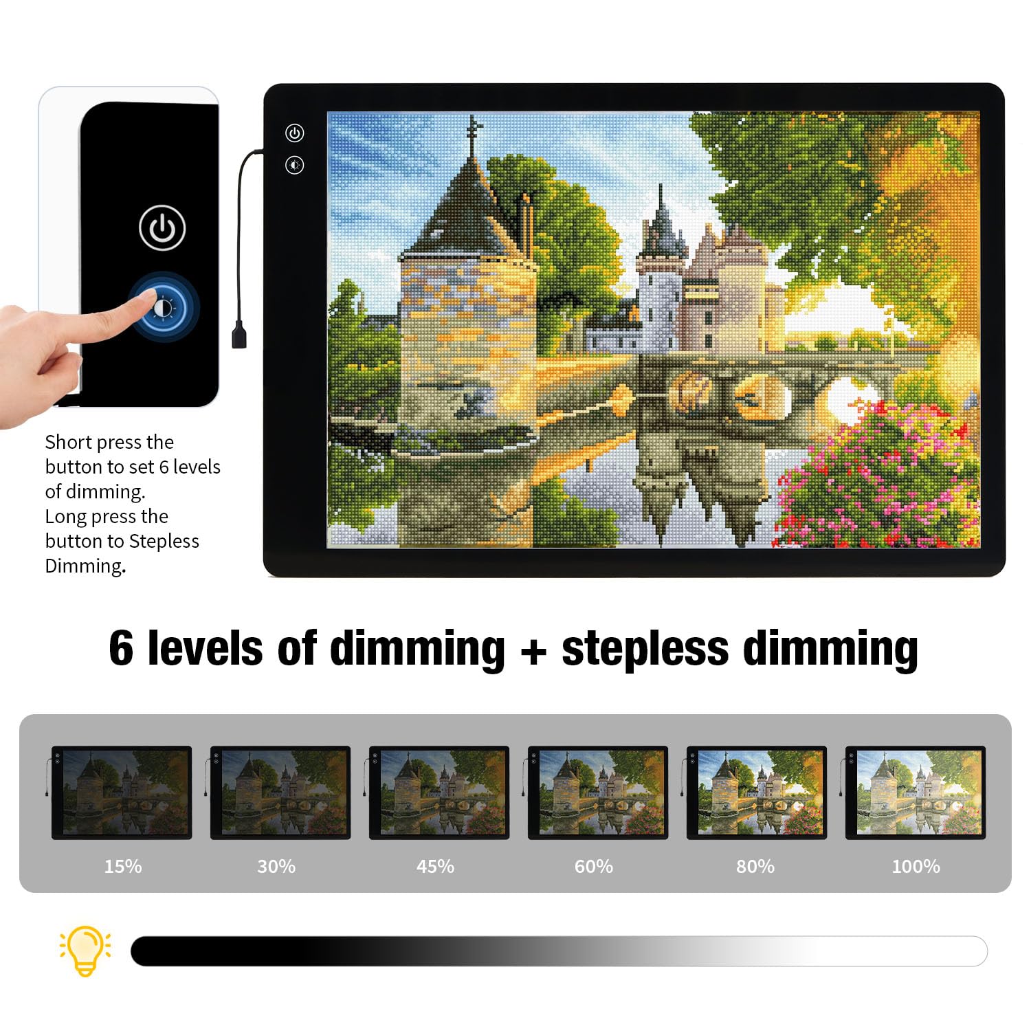 Zocelight A1(35.4''x 23.6'') Large Rechargeable Light Pad for Diamond Painting,6 Levels & Stepless Dimming Light Box for Tracing,3-Color Modes Light Board,Built-in 6000mAh Battery Light Table for Art