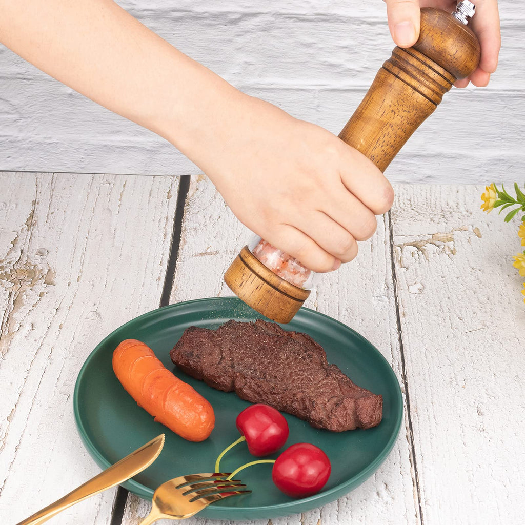 Haomacro Wood Salt and Pepper Grinder Mills Set, Classic Manual Pepper Grinder Salt Grinder Refillable Pepper Mill Sets with Acrylic Visible Window Adjustable Ceramic Grinding Rotor 6.5inch 2 Pack