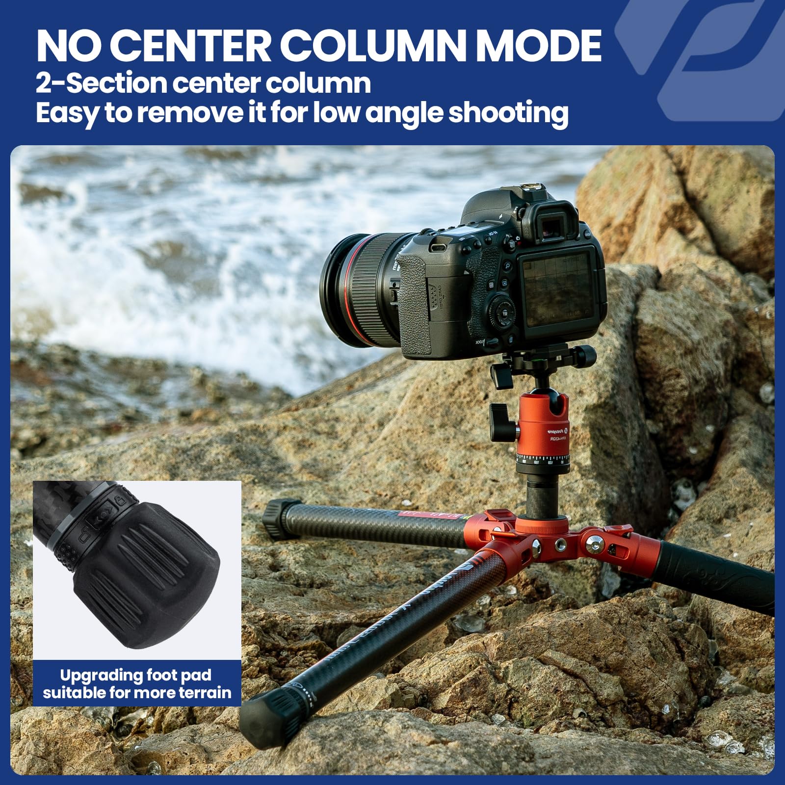 Fotopro 60" Camera Tripod, Carbon Fiber Travel Tripod with 360° Ball Head, Ultralight 2.1lbs, 22lbs Load, Quick Lock, Folds to 14.3" Carry-On, for DSLR Mirrorless Cameras, X-Aircross 3 Blue