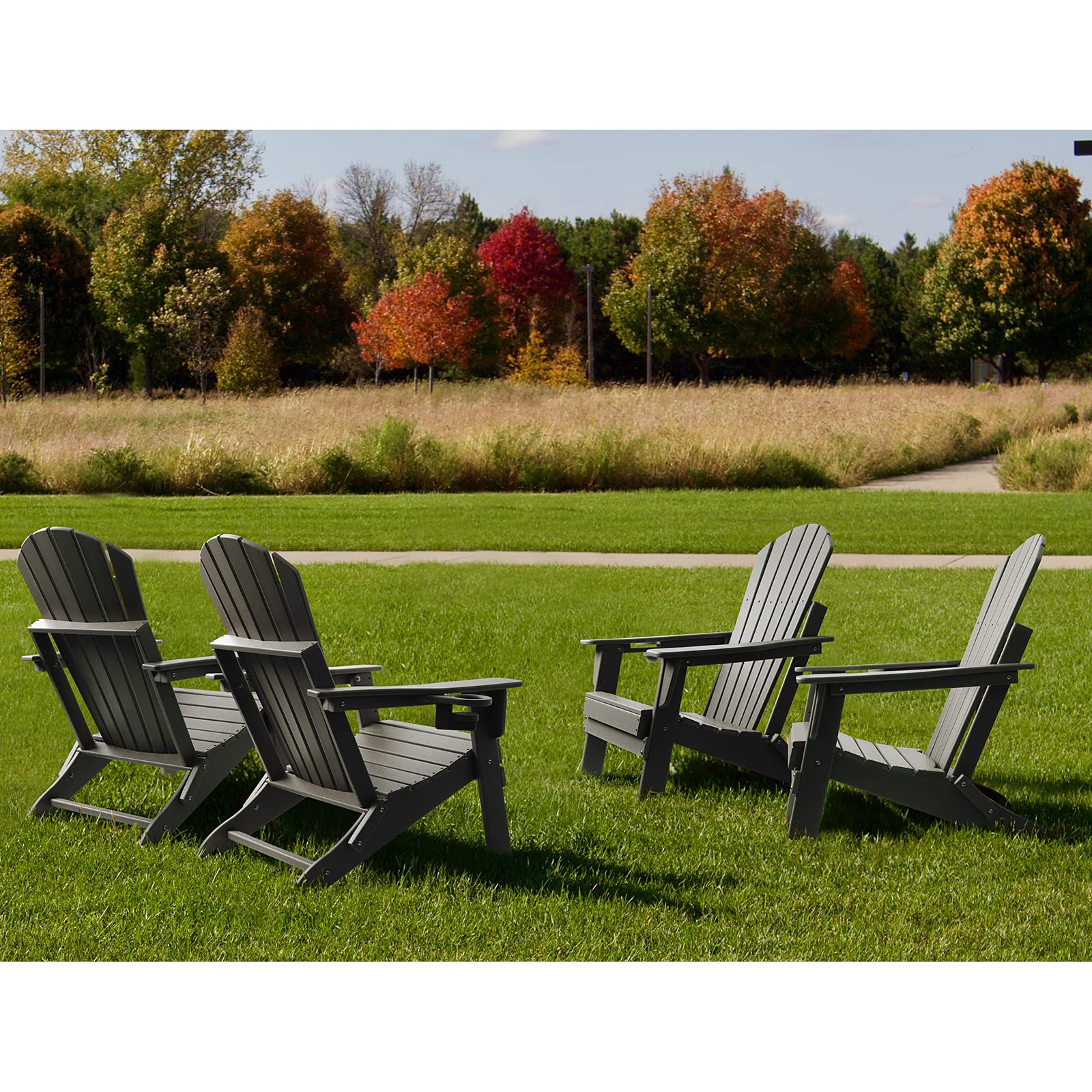 FUNBERRY Folding Adirondack Chair, Fire Pit Chairs with Cup Holder | HDPE All Weather, Quick-Folding, No Rot or Rust or Crack, UV Fade Shield, 400LBS Weight Capacity, Easy-Clean for Outside