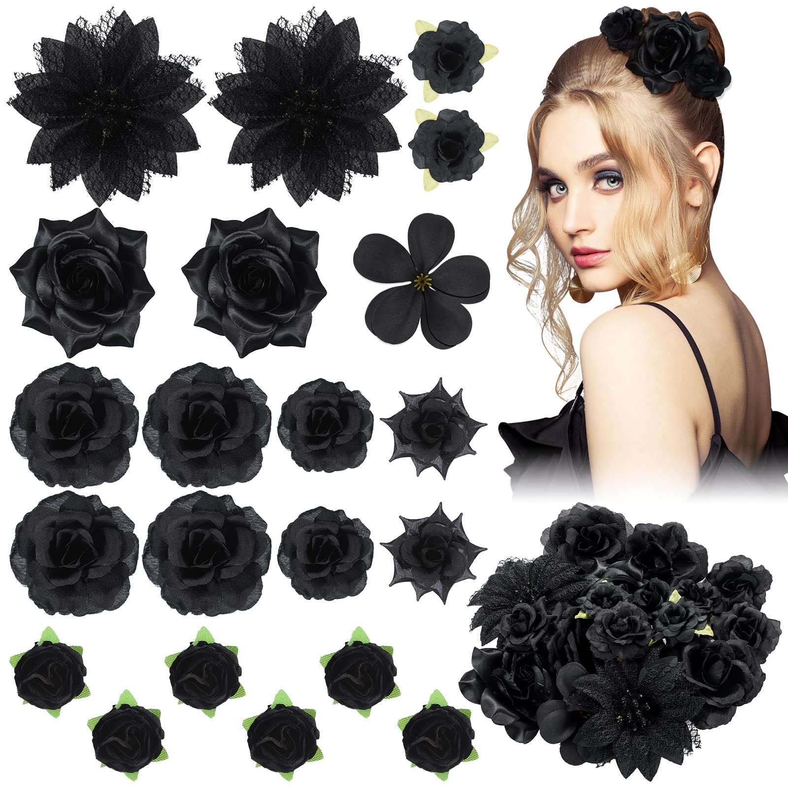 BBTO Flower Hair Clip Rose Hair Clips Barrettes for Women Flower Accessories Boho Bride Claw Clip Hairpin Brooch Pin Headpiece for Wedding(Beige Orange Series,21 Pcs)