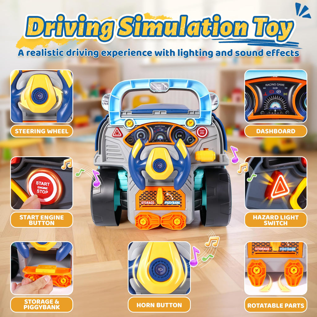 POFJOEQ Interactive Truck Engine Toy with Removable Parts - Lights, Sounds, and Fun for Young Mechanics -Unleash Their Creativity and Motor Skills with This Truck Engine Toy (Bule)
