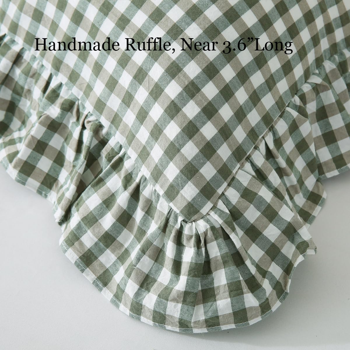 Silnuo Green/White Plaid Ruffled Queen Size Pillow Shams Set of 2,Washed Cotton Shabby Checkered Gingham Farmhouse Bed Pillow Covers 20"x30"