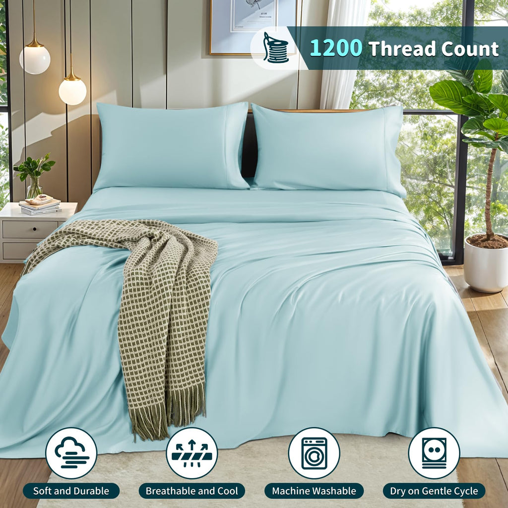 LBRO2M 100% Cotton 1200 Thread Count Full Size Sheets Set,16 inches Deep Pocket,Bed Sheet 4 Piece Sets (Black, Full)
