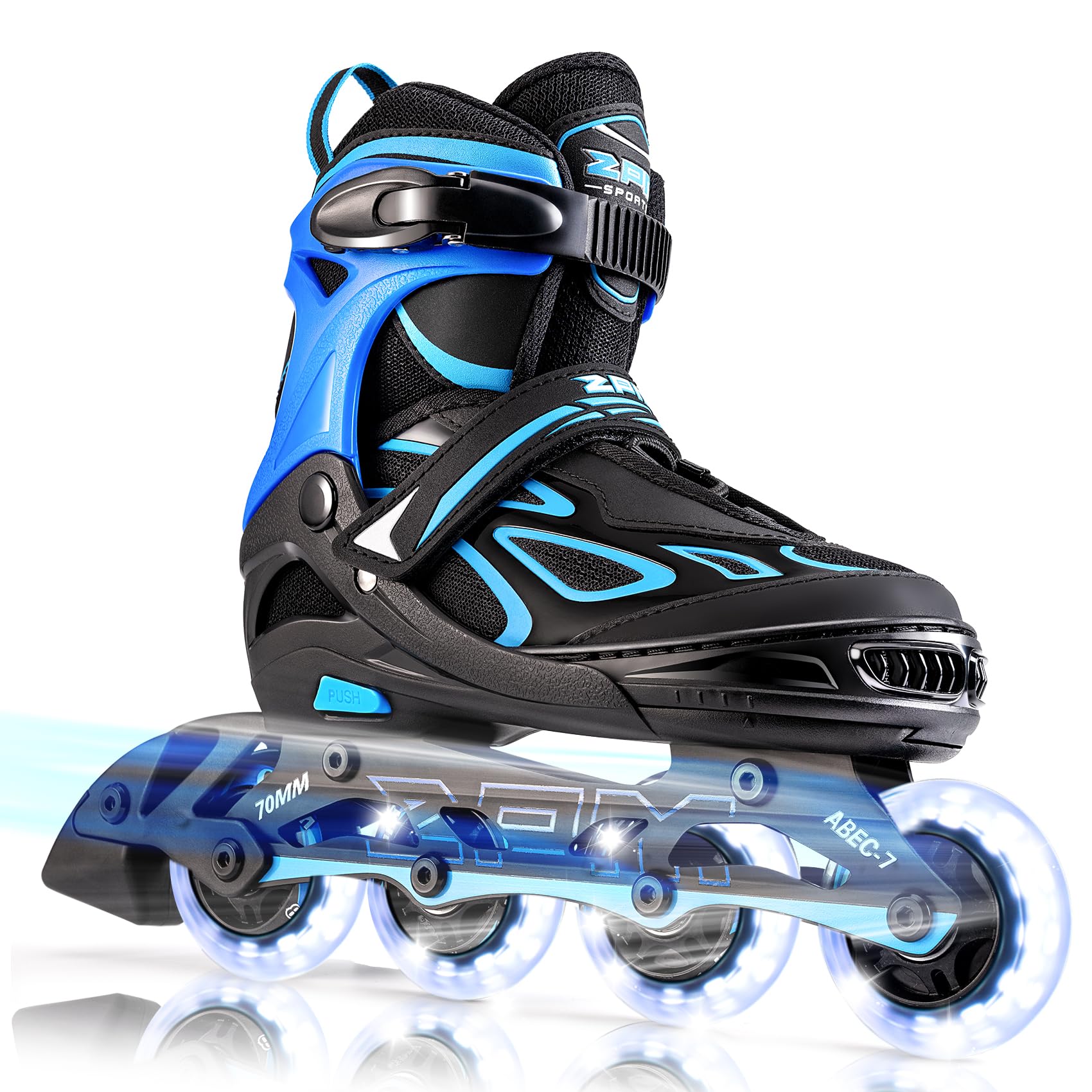 2PM SPORTS Vinal Girls Adjustable Flashing Inline Skates, All Wheels Light Up, Fun Illuminating Skates for Kids Men Adult Women and Boys