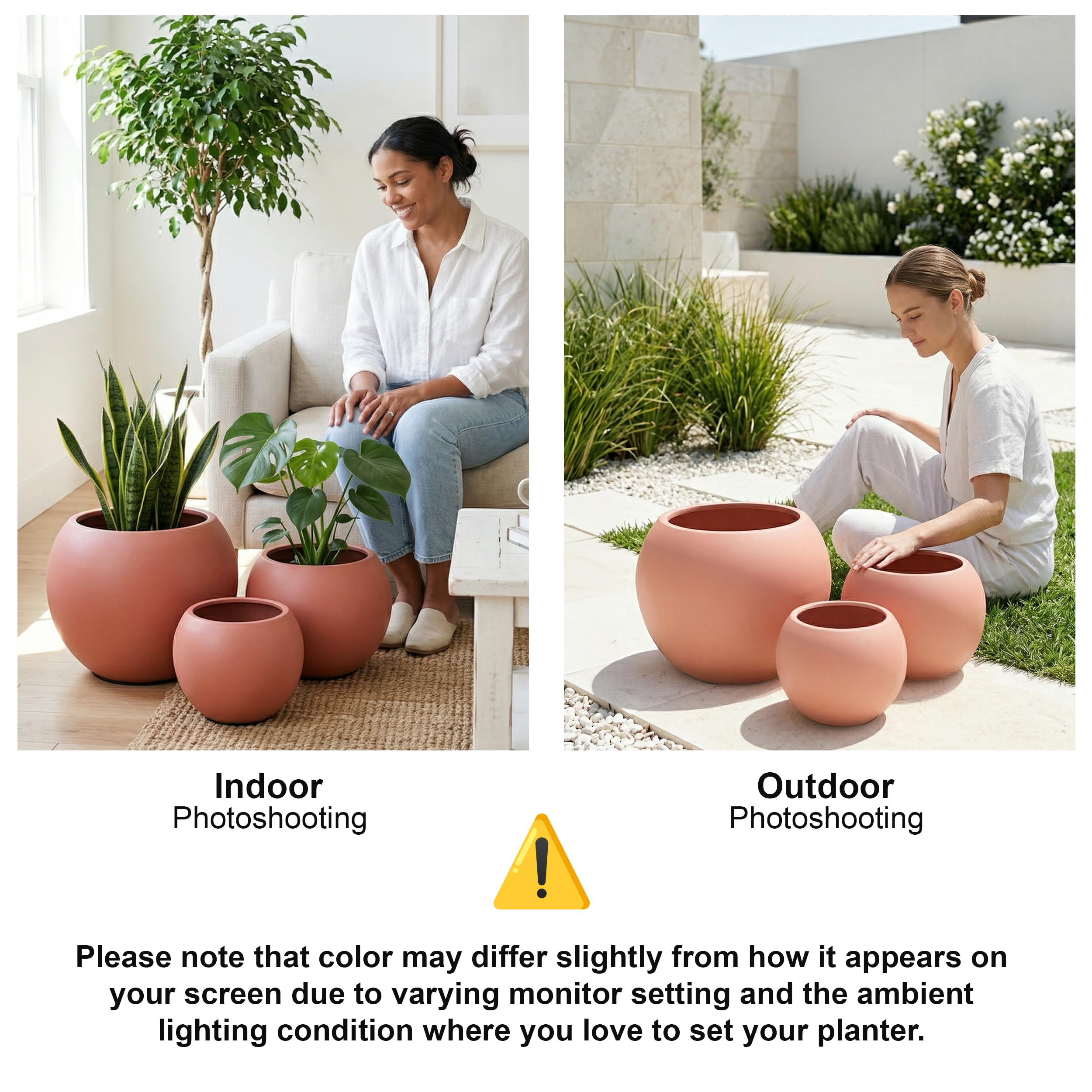 DTY Fiberstone Globe Planter Indoor Outdoor — Lightweight Sphere Ball Pot for Olive Tree, Monstera & Palm | Fiberglass Stone | UV Resistant, Drainage Hole | 2 Coco Mats | Black | 12.6" D × 10" H