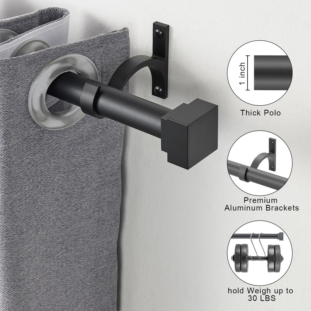 Single Curtain Rods for Windows 28 to 48 Inch(2.3-4ft),1 Inch Diameter Adjustable Heavy Duty Drapery Rods,with Modern Square Aluminum Alloy Finials,Antique Bronze