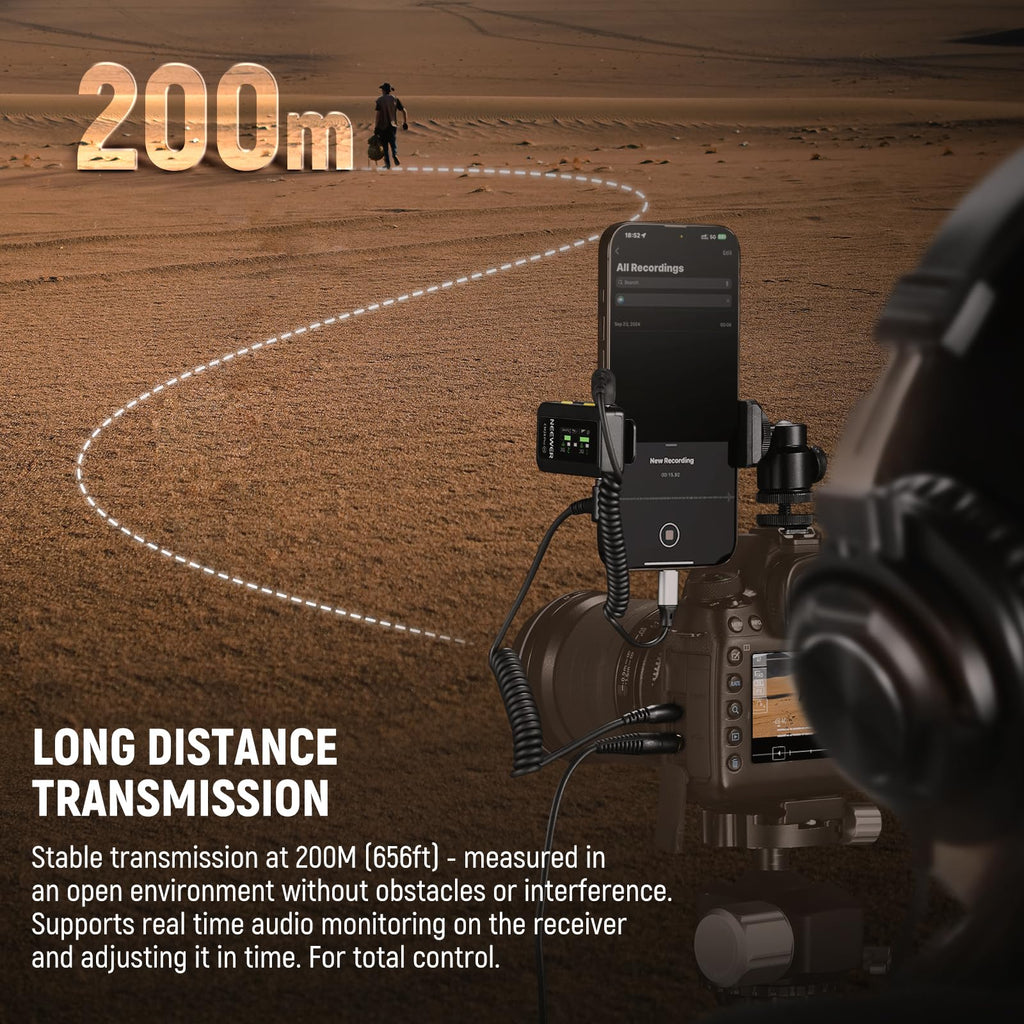 NEEWER CM28 Wireless Lavalier Microphone System, 1 Click Noise Canceling, 4GB Storage for 9Hrs of 48KHz 16 Bit Uncompressed Audio, Lapel Mic Compatible with iPhone/Android/PC/Camera/iPad