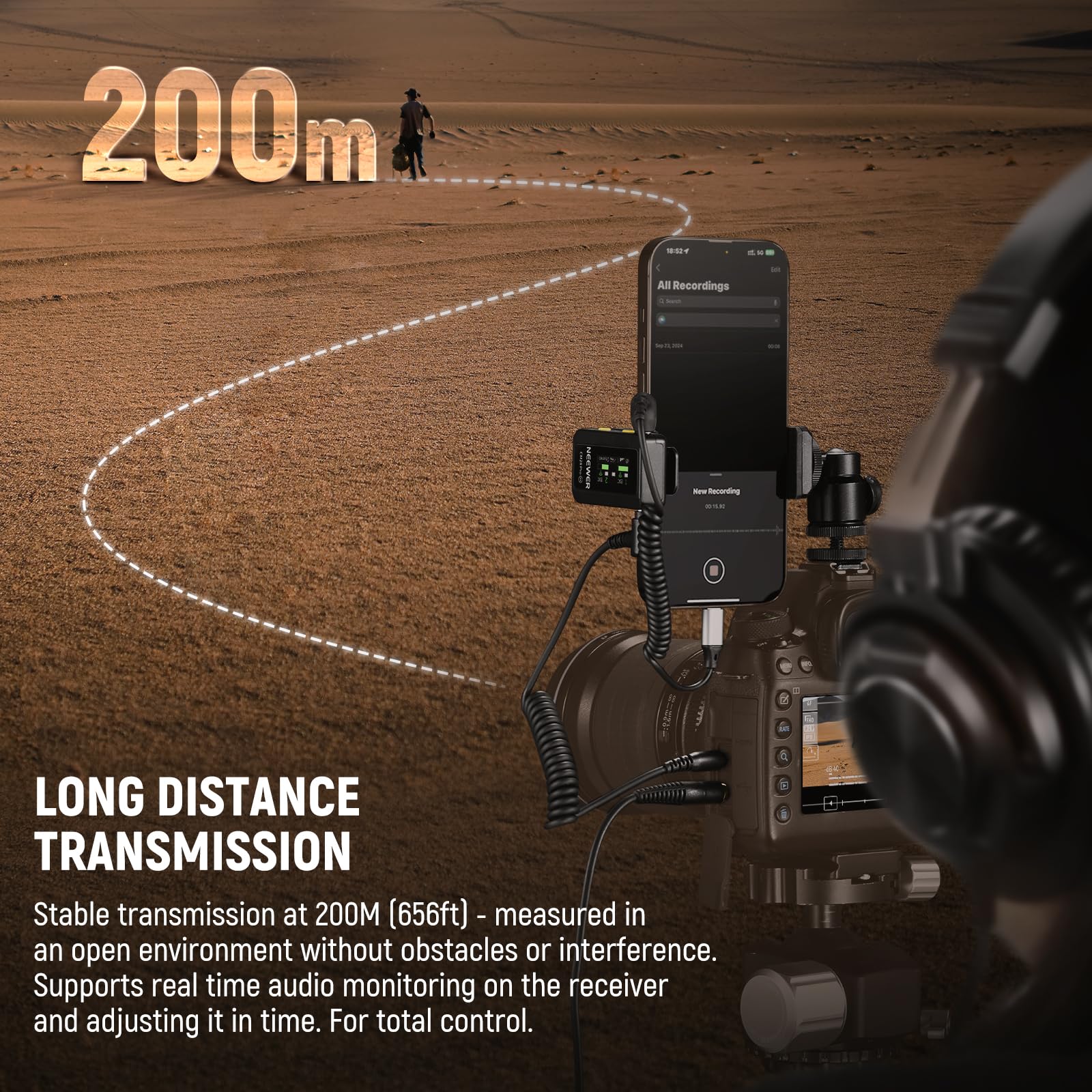 NEEWER CM28 Wireless Lavalier Microphone System, 1 Click Noise Canceling, 4GB Storage for 9Hrs of 48KHz 16 Bit Uncompressed Audio, Lapel Mic Compatible with iPhone/Android/PC/Camera/iPad