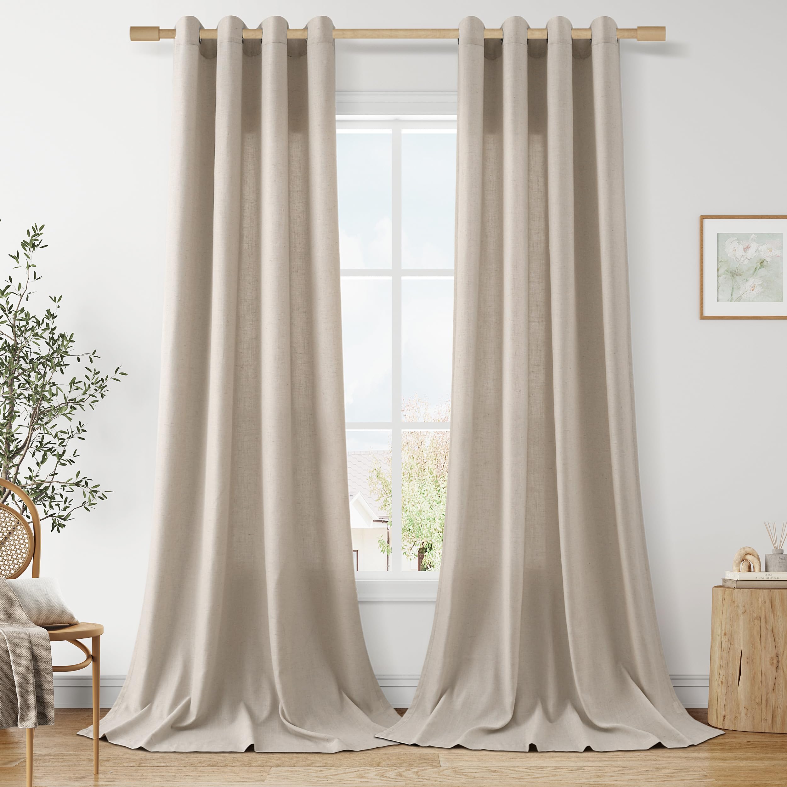 Aersas Black Bedroom Linen Curtains 63 Inch Length 2 Panel Privacy Energy Efficient Semi Sheer Black Linen Drapes for Living Room Modern Farmhouse Grommet Window Curtain for Nursery Office 52x63