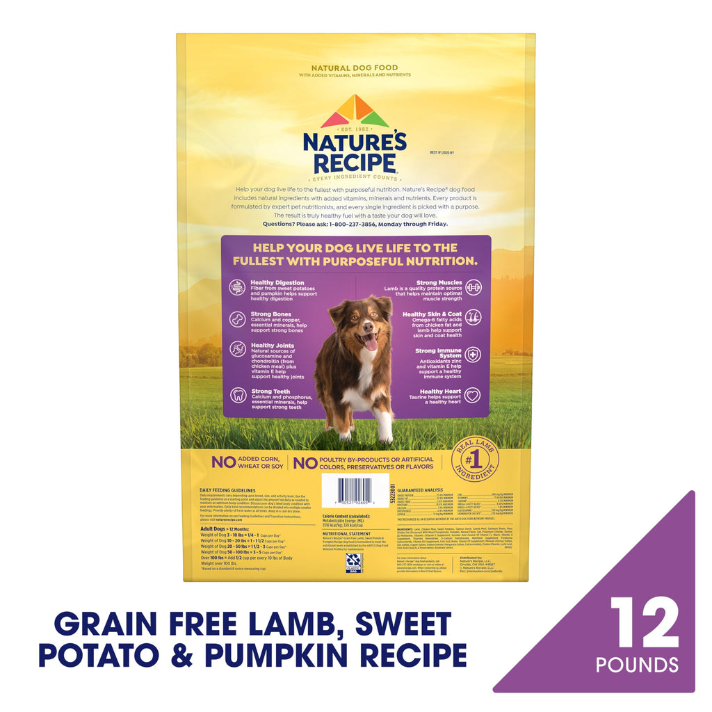 Nature's Recipe Grain Free Dry Dog Food, Lamb, Sweet Potato & Pumpkin Recipe, 4 lb. Bag
