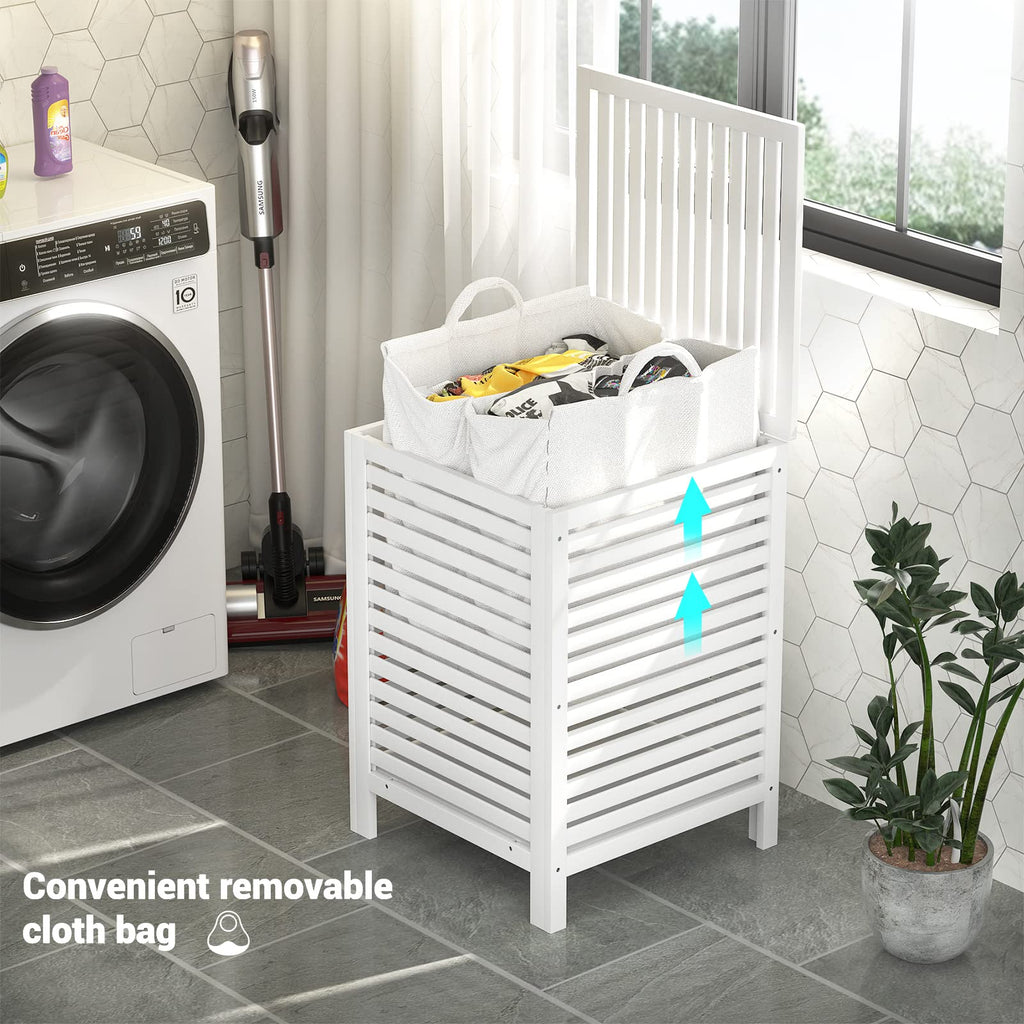 Homykic Bamboo Laundry Hamper with Lid, 120L Large Clothes Laundry Sorter with Removable 2-Section Liner Bag, Raised Laundry Basket Organizer for Clothing, Bathroom, Bedroom, Laundry Room, Black