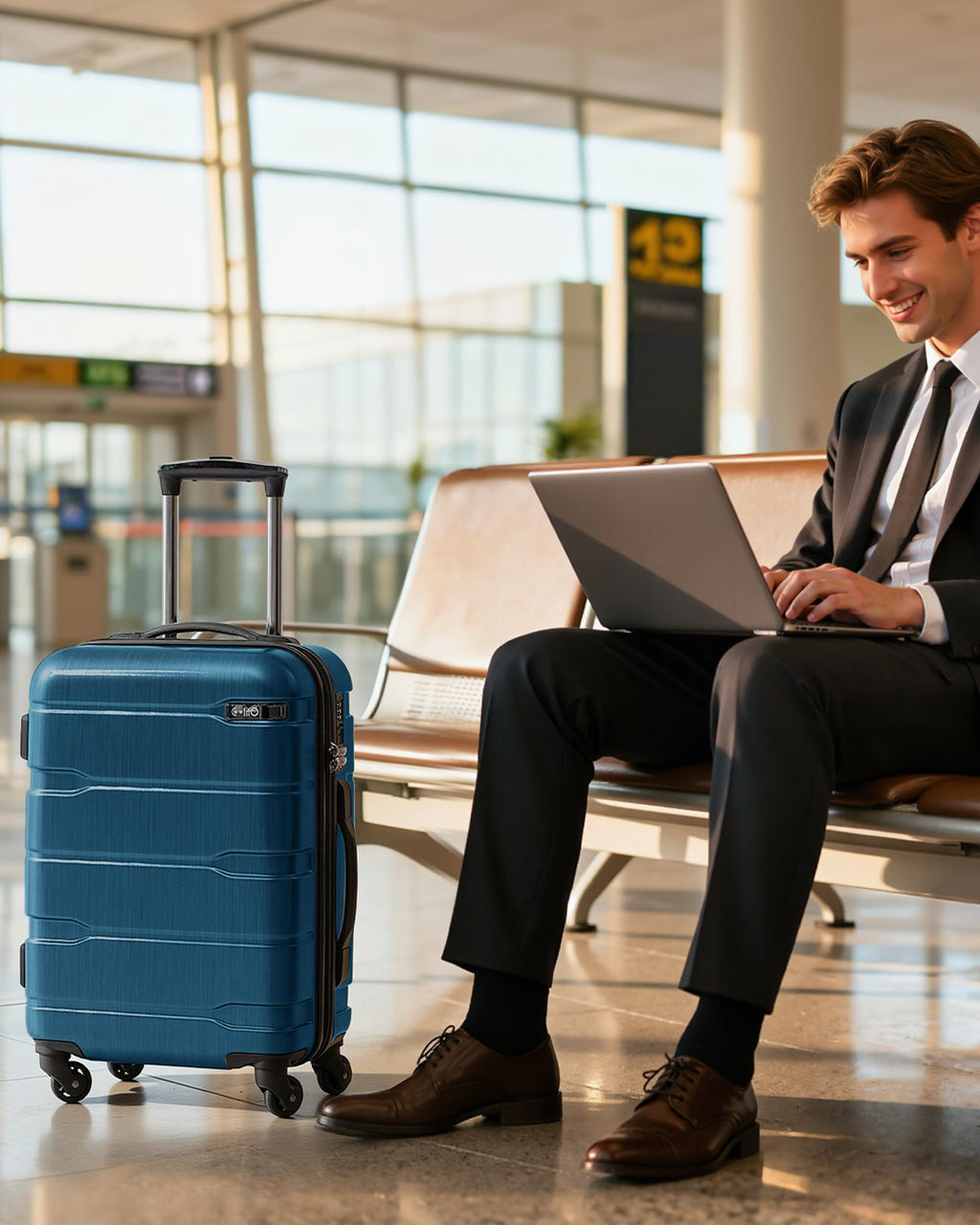 Coolife Carry On Luggage 22x14x9 Airline Approved Hardside PC+ABS Suitcase with TSA Lock, Lightweight Rolling Travel Luggage with Spinner Wheels(Black Brown, 20in)