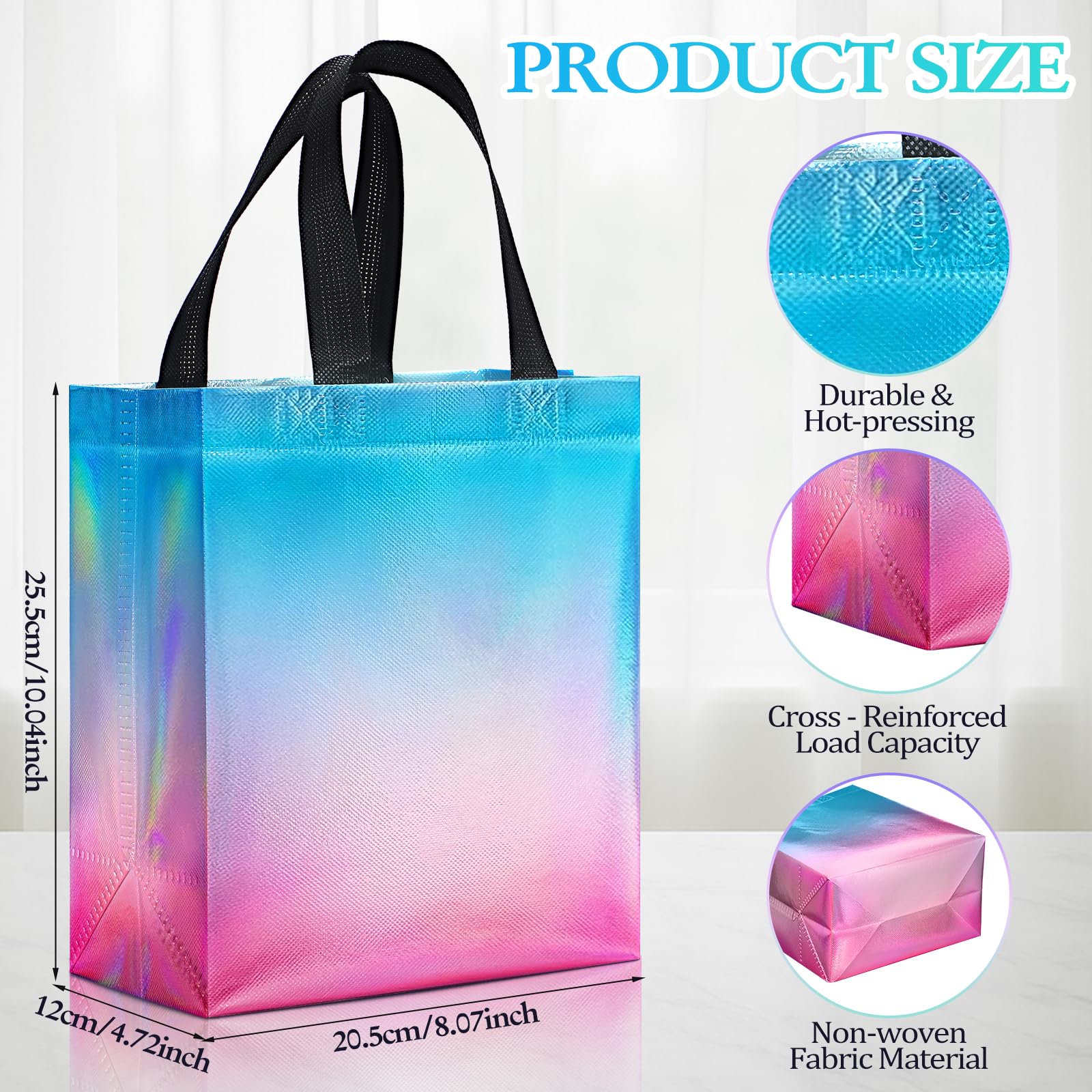 Eccliy 80 Pcs Reusable Gift Bags Set Glossy Grocery Gift Tote Bag with Hadnle for Wedding, Father's Day, Graduation, Summer Event (10 x 8 x 4.7 Inch,Black)