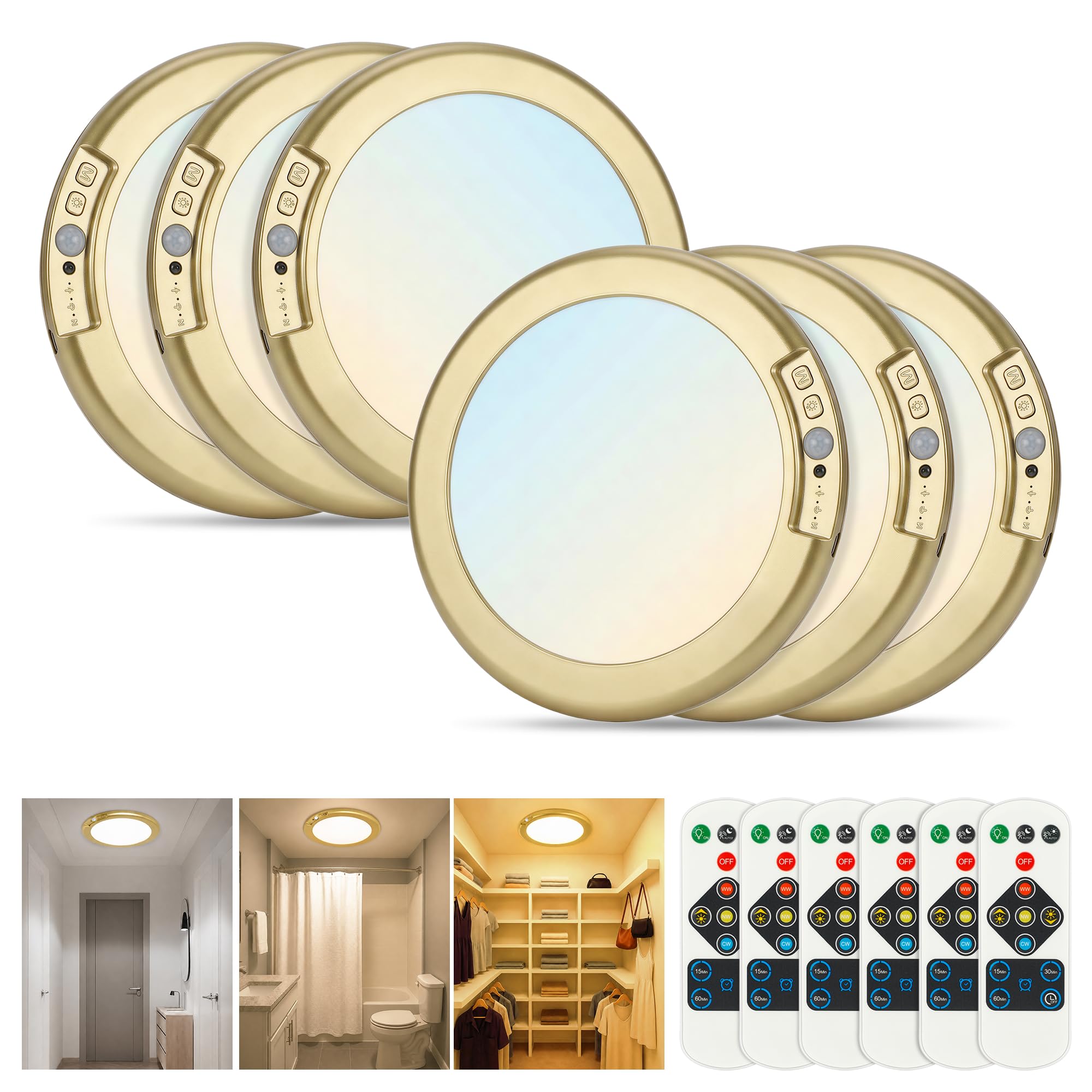 Wireless Closet Lights Motion Sensor - No Wiring Rechargeable Ceiling Light Night Light Indoor, Battery Operated Led Lights for Bedroom with Remote, Living Room Bathroom Home & Kitchen Decor Lighting