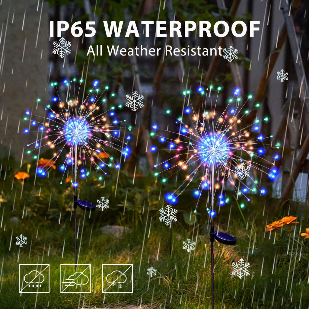 Solar Garden Firework Lights Outdoor Waterproof, 2 Pack Solar Powered Art Stake Twinkle Lighting for Outside Decor, 120 LED Sparklers String Lights for Yard Pathway Decorations(White)