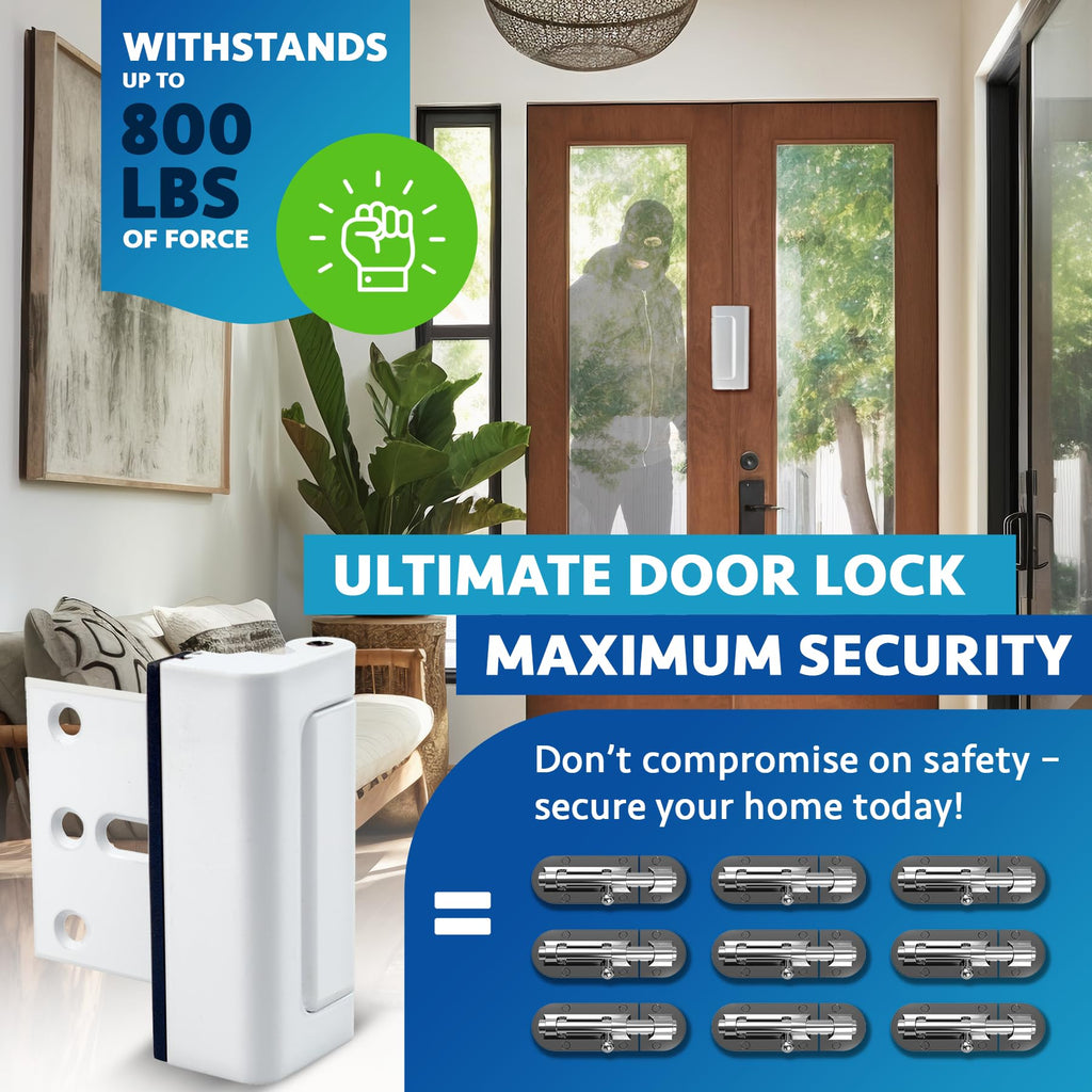 Dwell+Good Door Locks (2-Pack) - Easy To Install Aluminum Home Security Door Locks for Front Door - Child Proof Door Lock for Kids Safety - Withstand 800 lb of Force & Tamper Proof Top Door Lock Latch