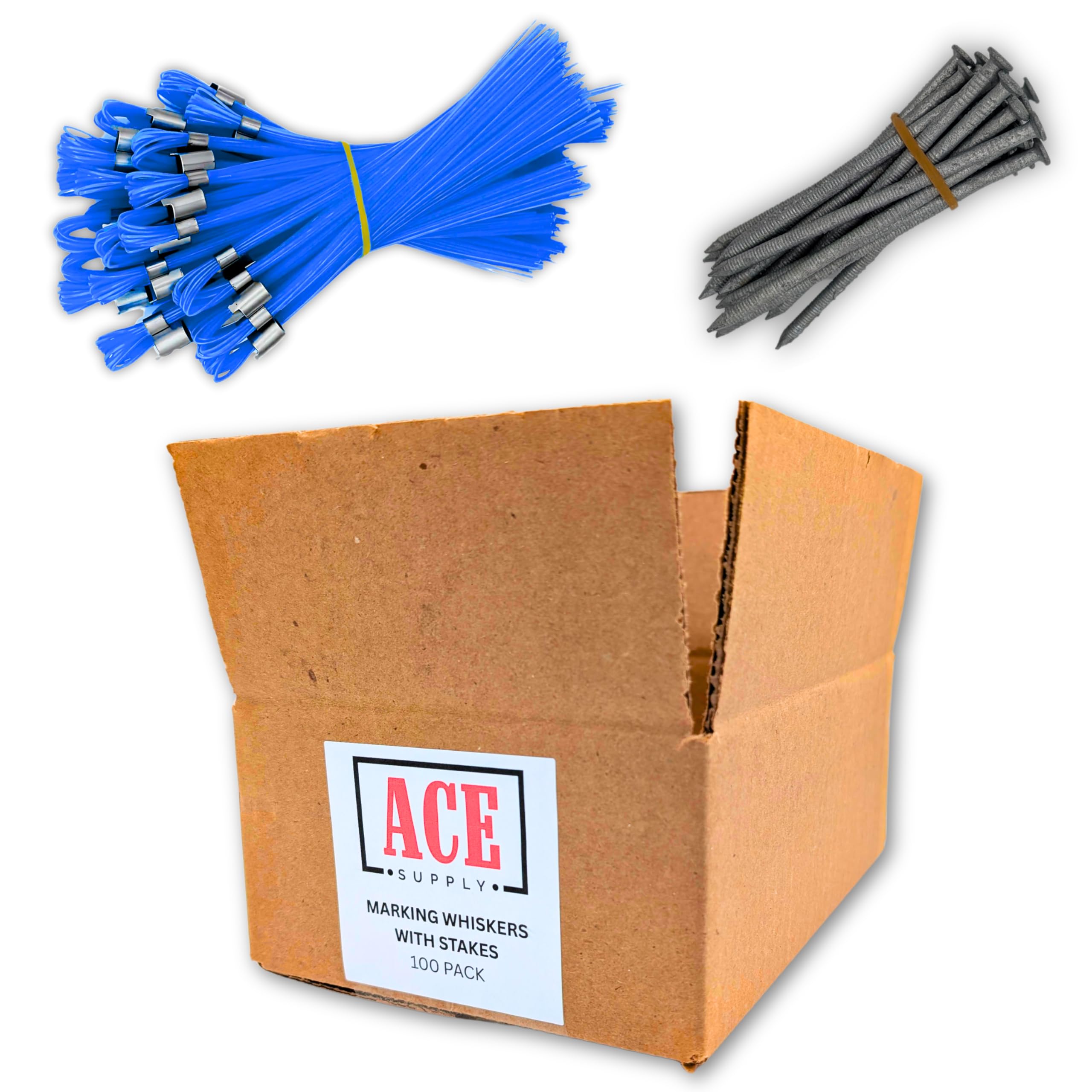 Blue Marking Whiskers With Stakes - 25 Pack - Durable Marking Whisker Set - Use Survey Whiskers As Ground Markers, Construction Markers, Or Trail Markers
