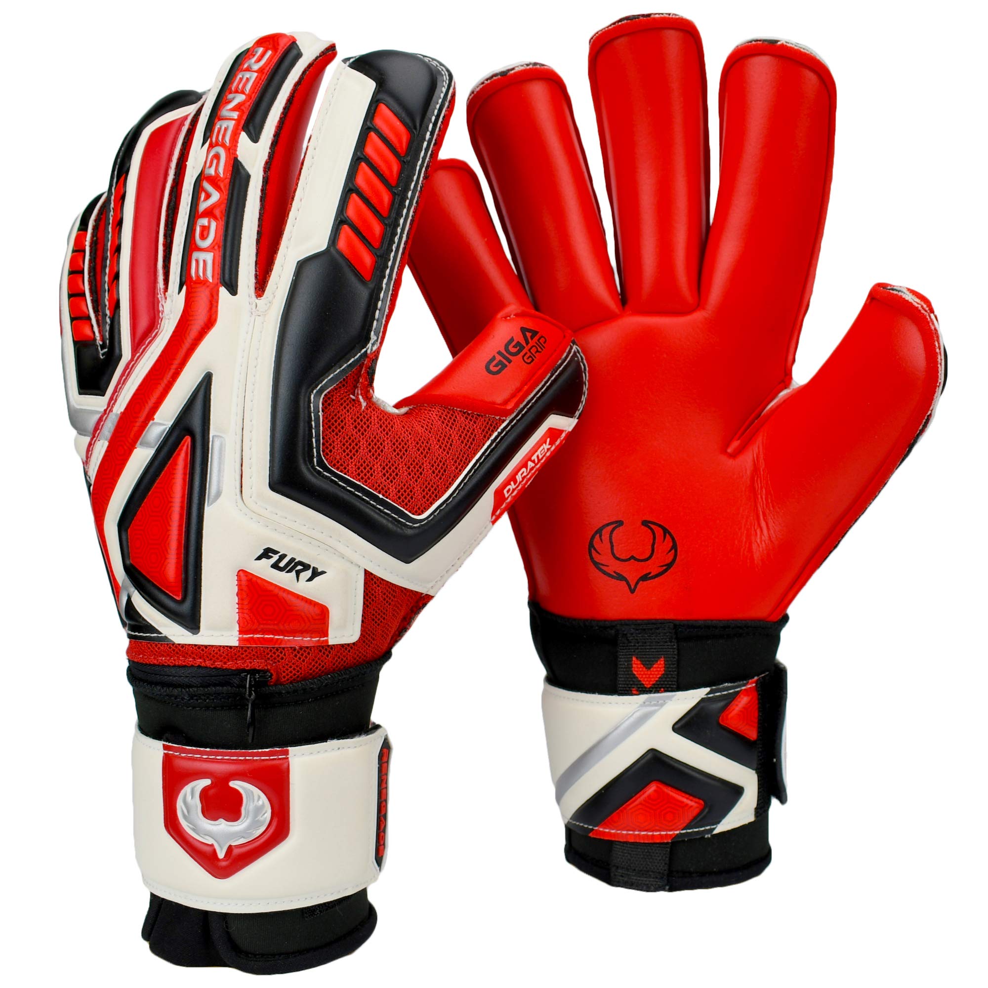 Renegade GK Fury Goalie Gloves with Microbe-Guard - Adult, Youth, Kids (Sizes 6-11) Pro-Tek Fingersaves & 4+3MM Giga Grip | High Performance Pro-Level Goalkeeper Glove | Based in USA