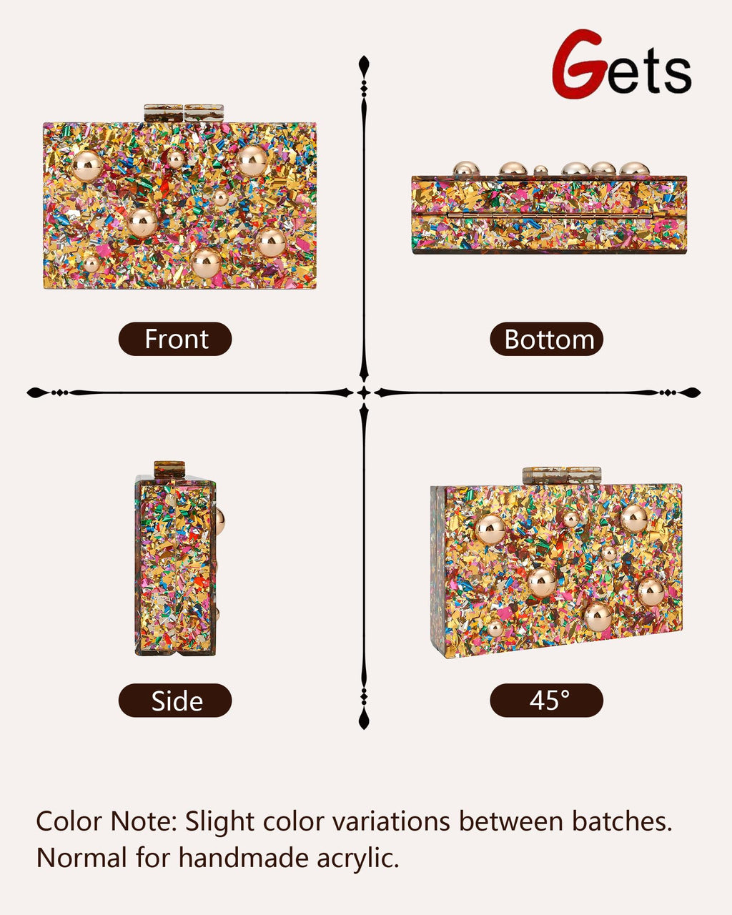Gets Acrylic Purses and Handbags for Women Multicolor Perspex Geometric Patterns Box Clutch Banquet Evening Crossbody Handbag