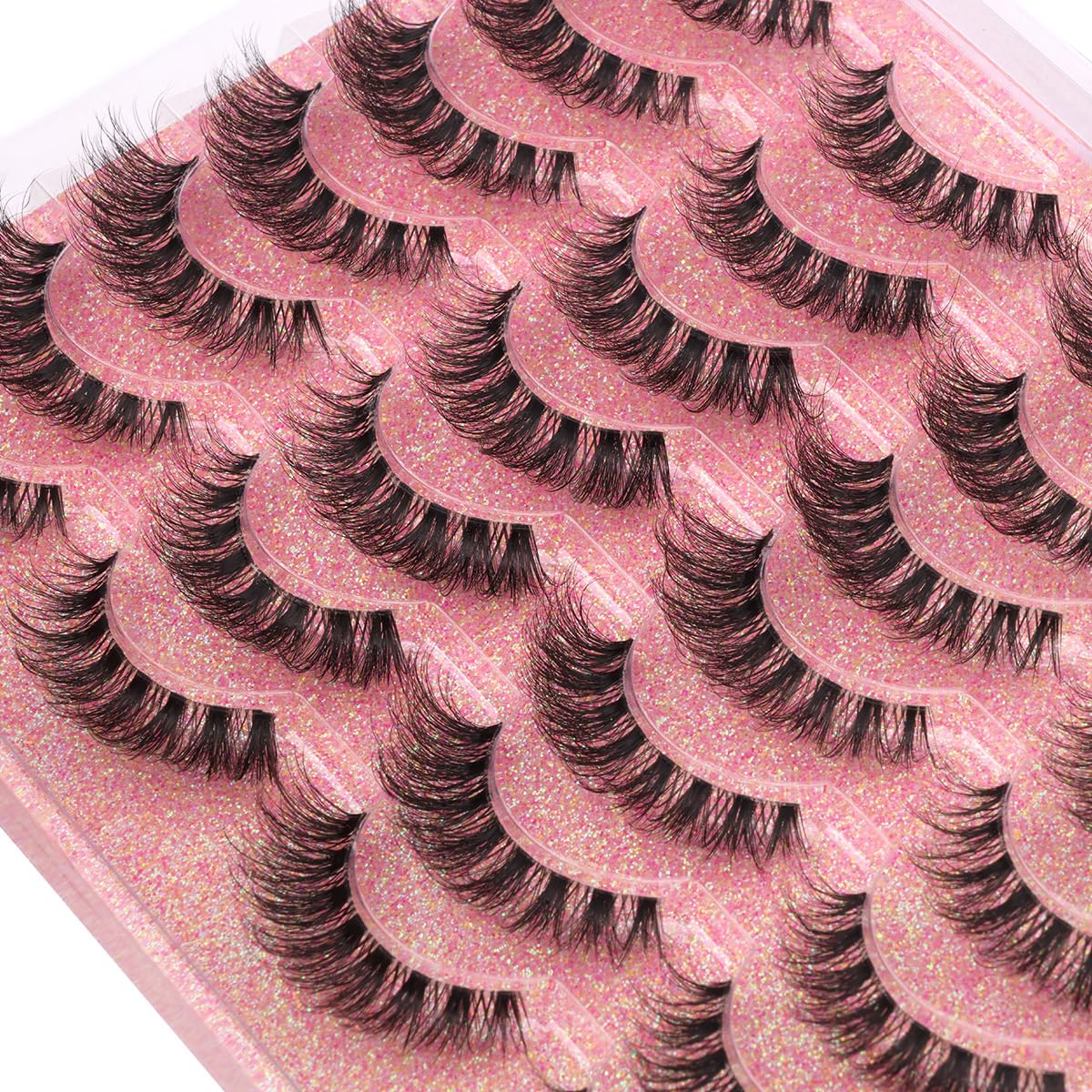 False Lashes Natural Look Wispy Eyelashes Manga Korean Spiky 16mm Short Faux Mink Eyelashes Cat Eye Natural Fake Eyelashes Strip Lashes Pack 14 Pairs