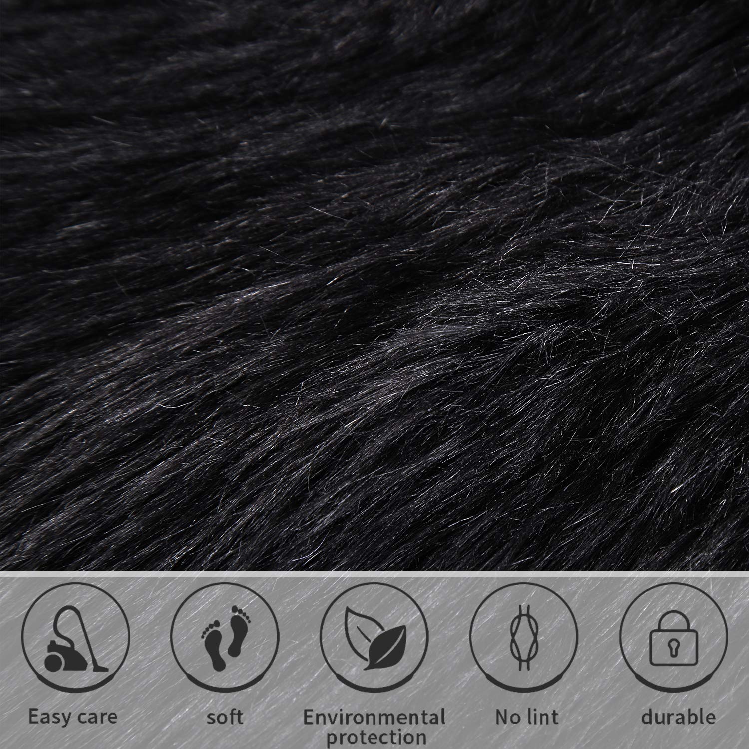Softlife Black Faux Fur Sheepskin Chair Cover Seats Cushion Pad Super Soft Area Rugs for Living Bedroom Sofa Dorm (1.6ft x 1.6ft)