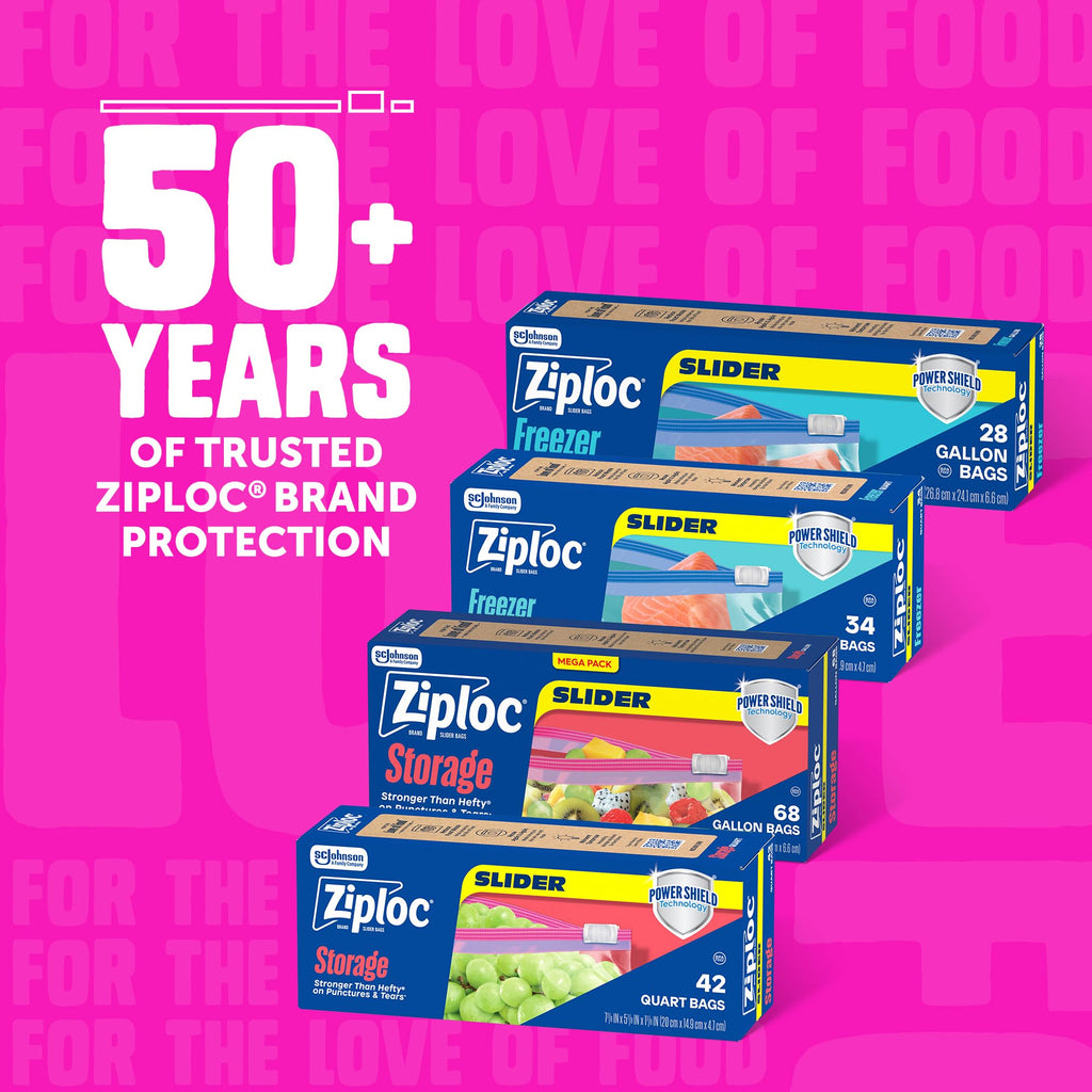 Ziploc 2.5 Gallon Jumbo Storage Slider Bag, Power Shield Technology, 12 count