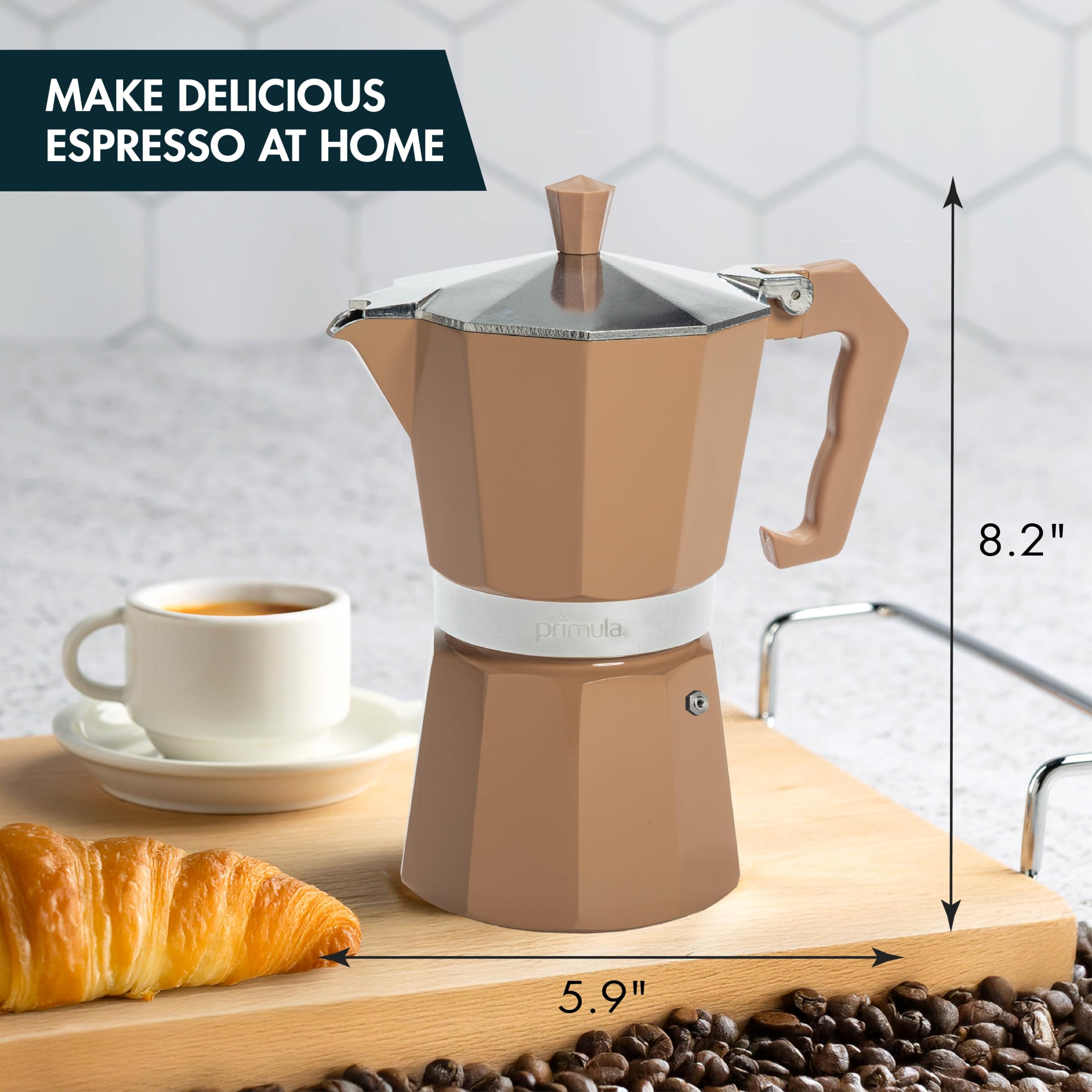 Primula Classic Moka Pot Stovetop Espresso and Coffee Maker, Italian and Cuban Cafetera for Rich Espresso Brewing, Durable Aluminum Greca Coffee Maker with Easy Grip Handle, 6-Cup, Black