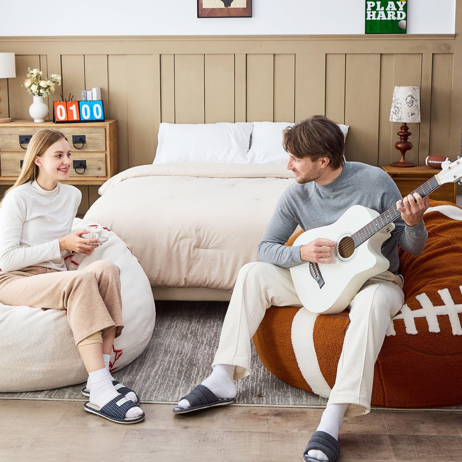 Sports Baseball Bean Bag Chair - Luxurious Bean Bag Chairs for Kids Teens Adults - Floor Sofa Couch with Filler - Plush BeanBag Furniture for Living Room Bedroom College Dorm - 32 Inch